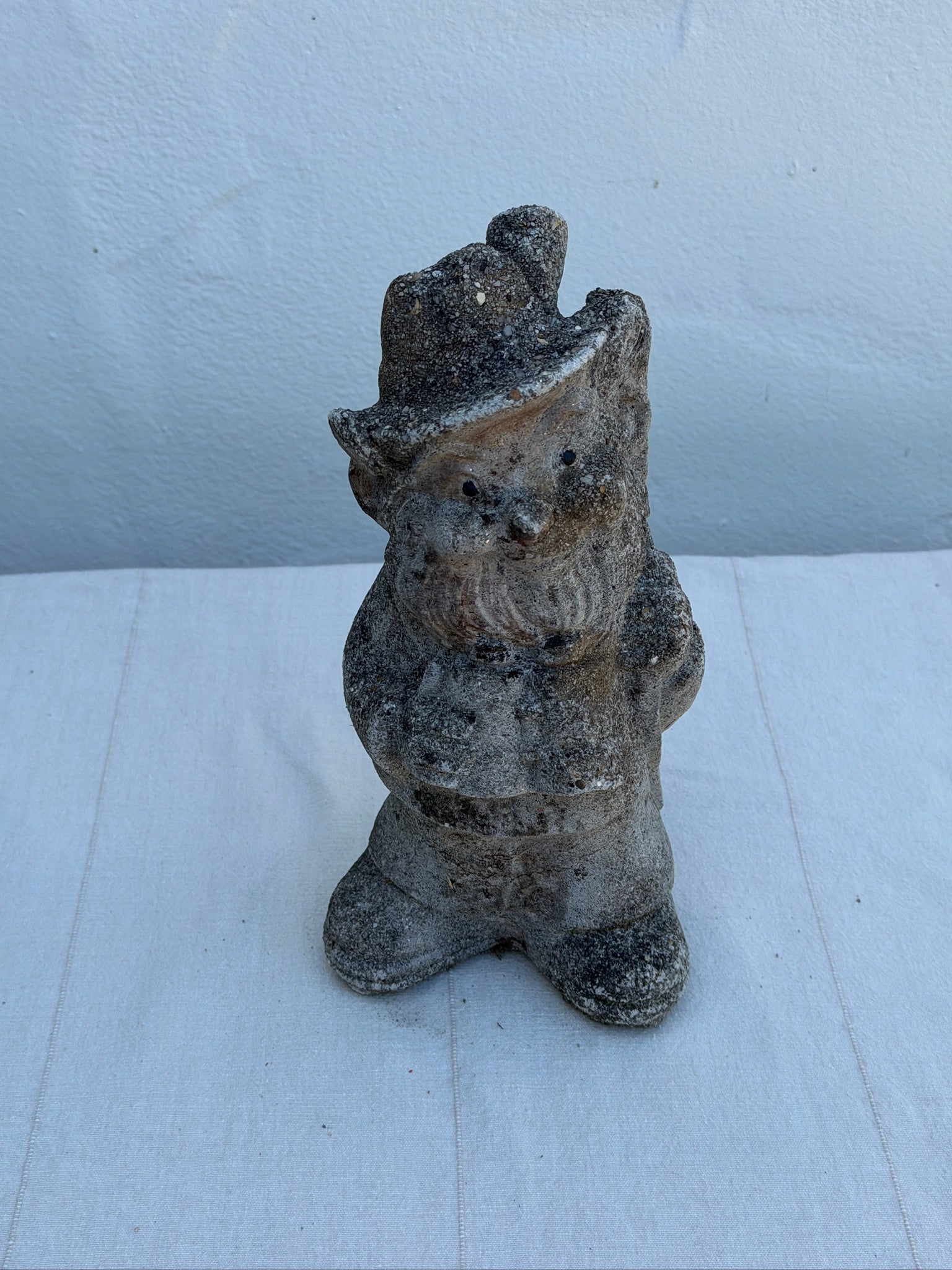 Antique 1970s Concrete Garden Gnome Statue with Hat and Lantern