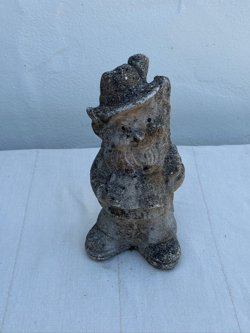 Antique 1970s Concrete Garden Gnome Statue with Hat and Lantern