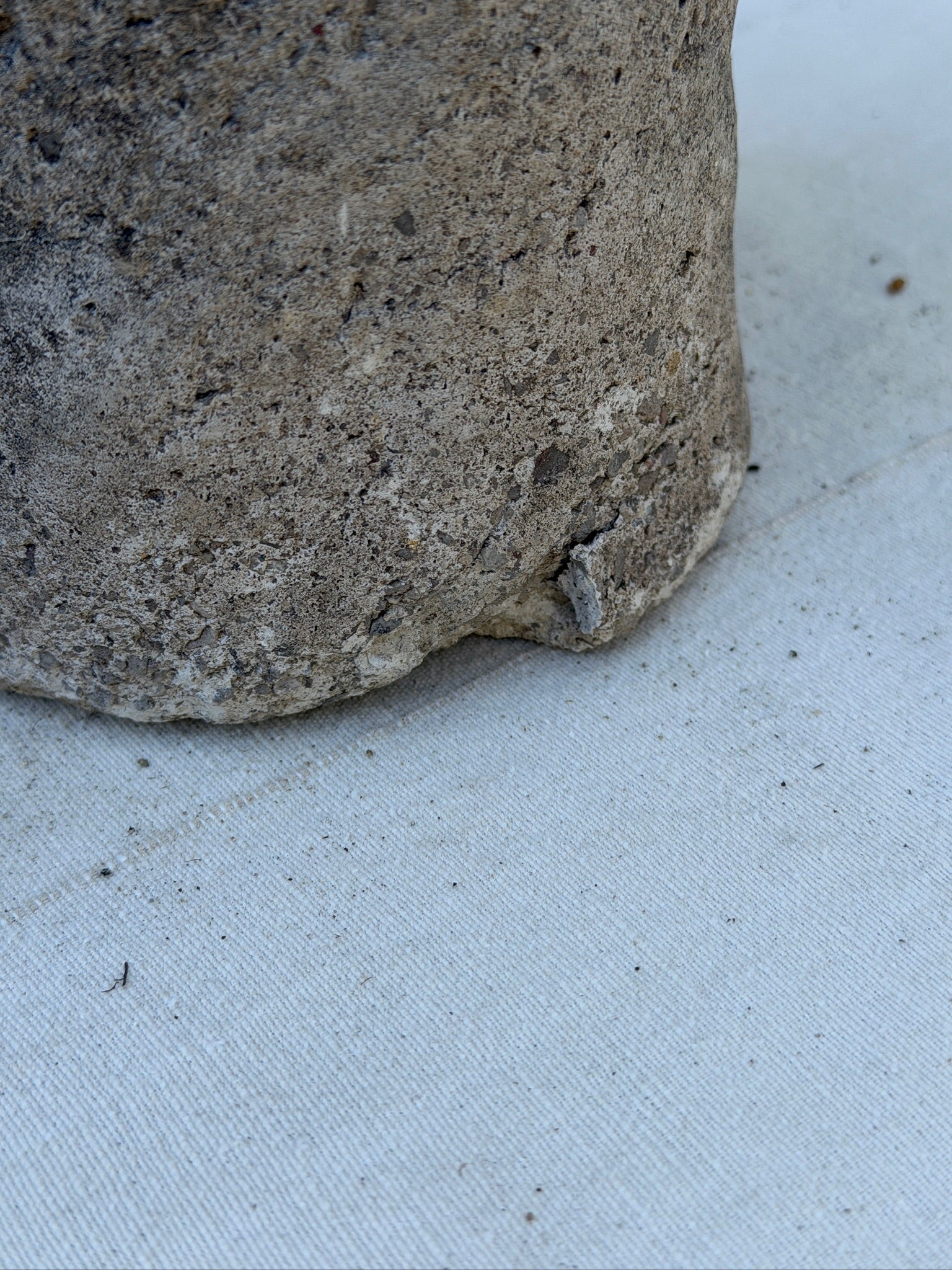 Vintage Concrete Mushroom Face Garden Statue with Rustic Weathered Patina