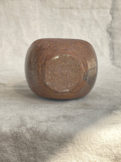 Ceramic Stoneware Bud Vase with Engraved Face Design by E. Harris