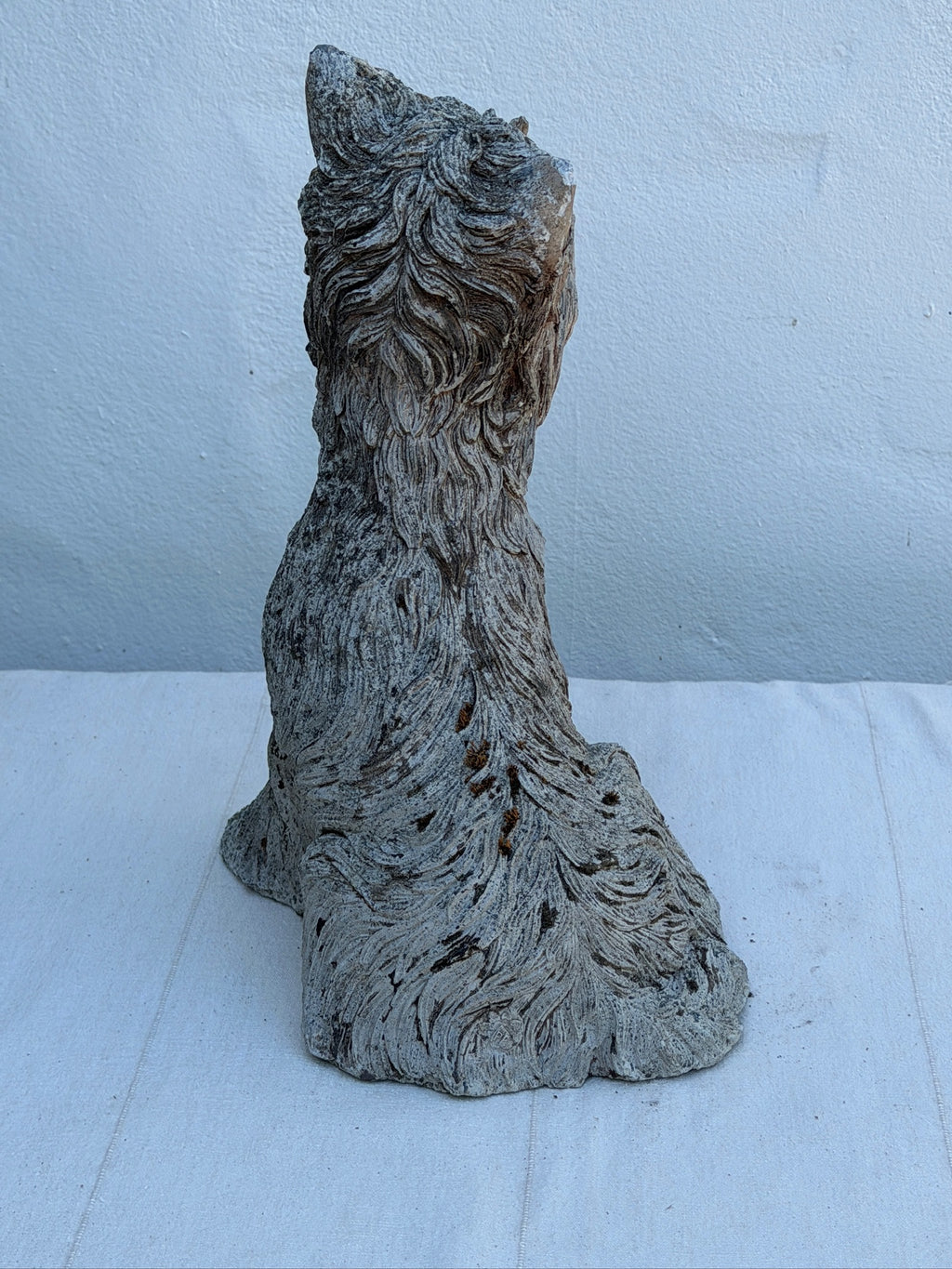 Weathered Concrete Terrier Dog Garden Statue with Hand-Finished Textured Fur