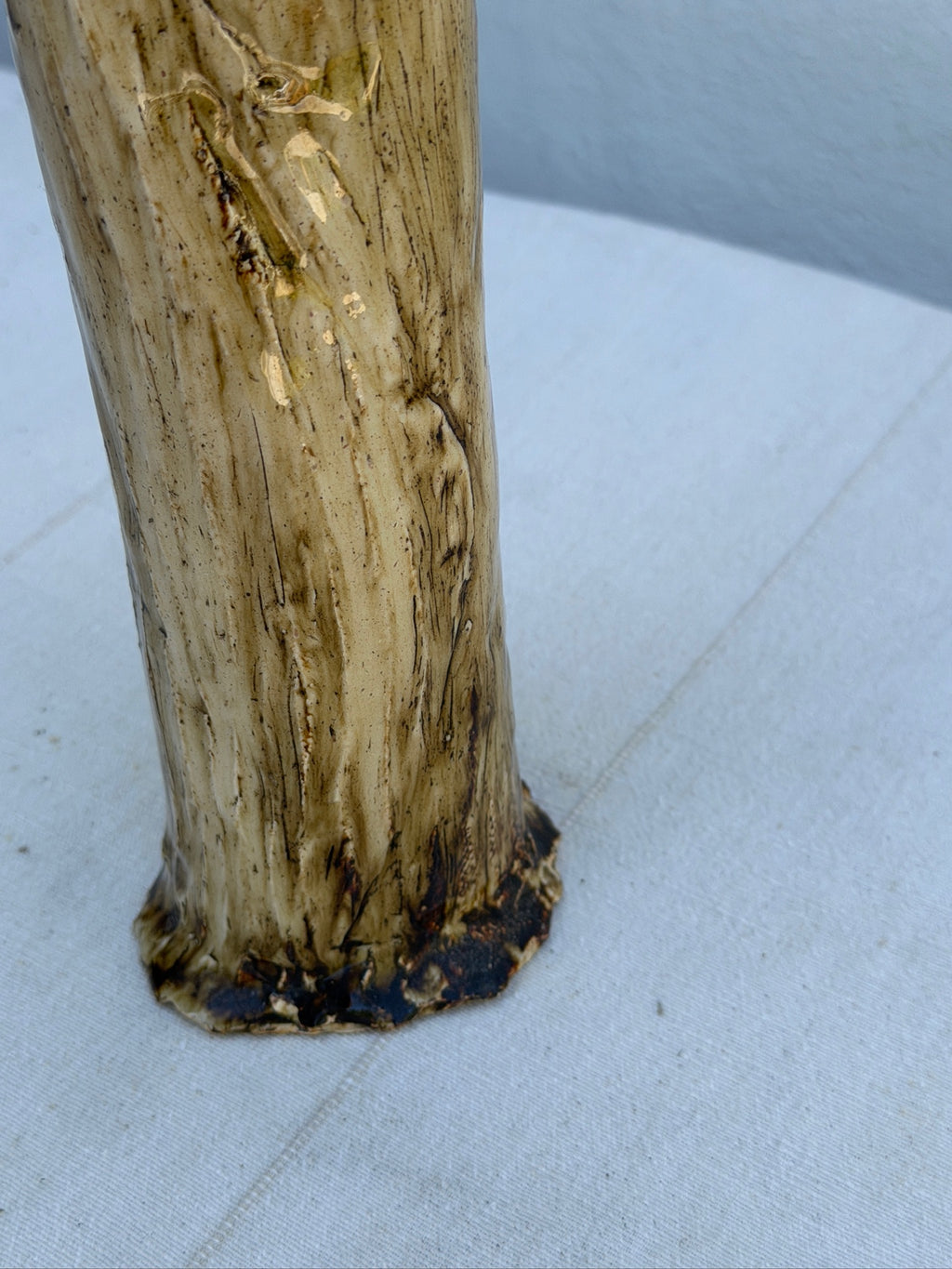 Handbuilt Textured Ceramic Tree Bark Vase with Ruffled Flower Rim