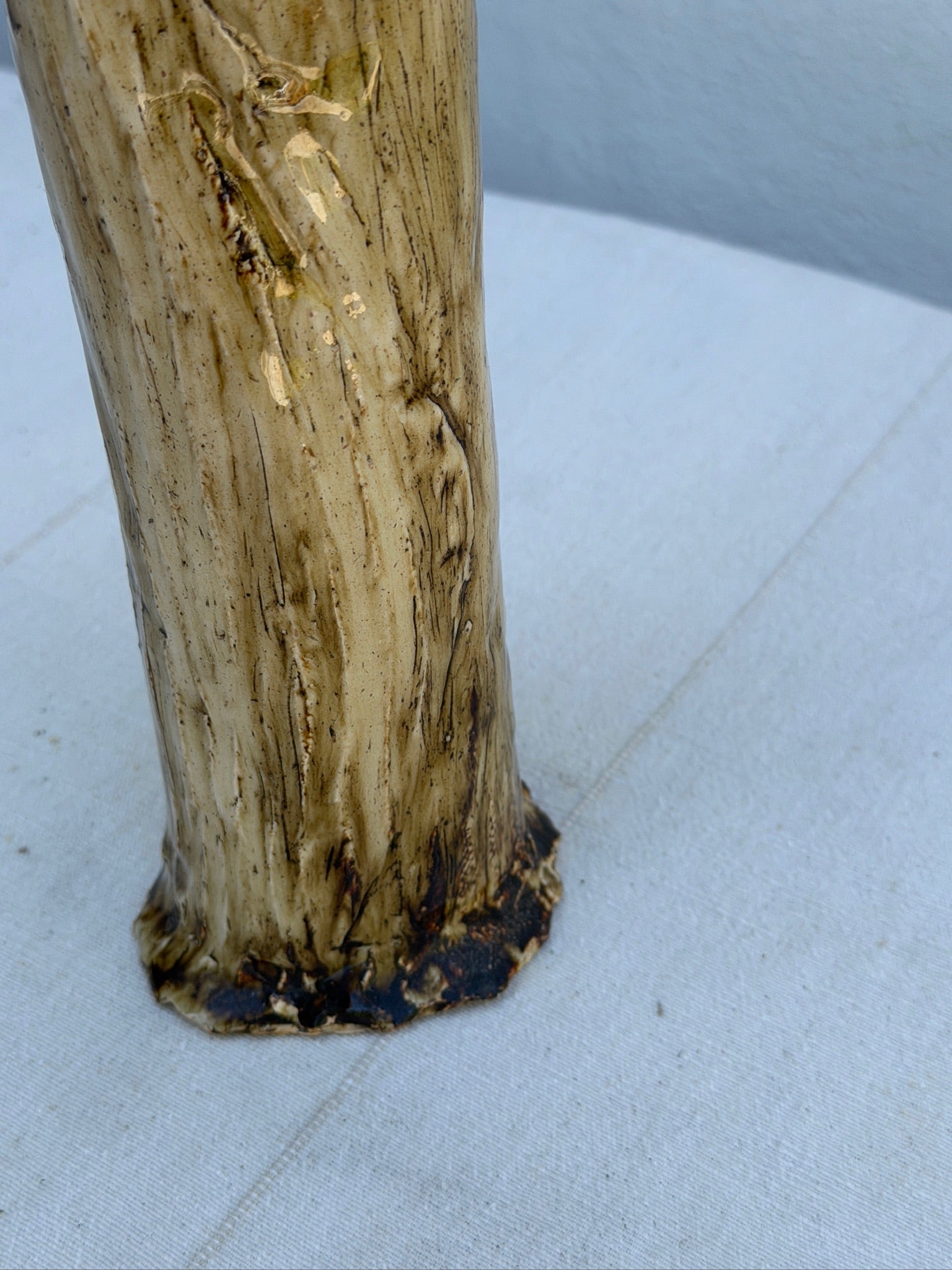 Handbuilt Textured Ceramic Tree Bark Vase with Ruffled Flower Rim