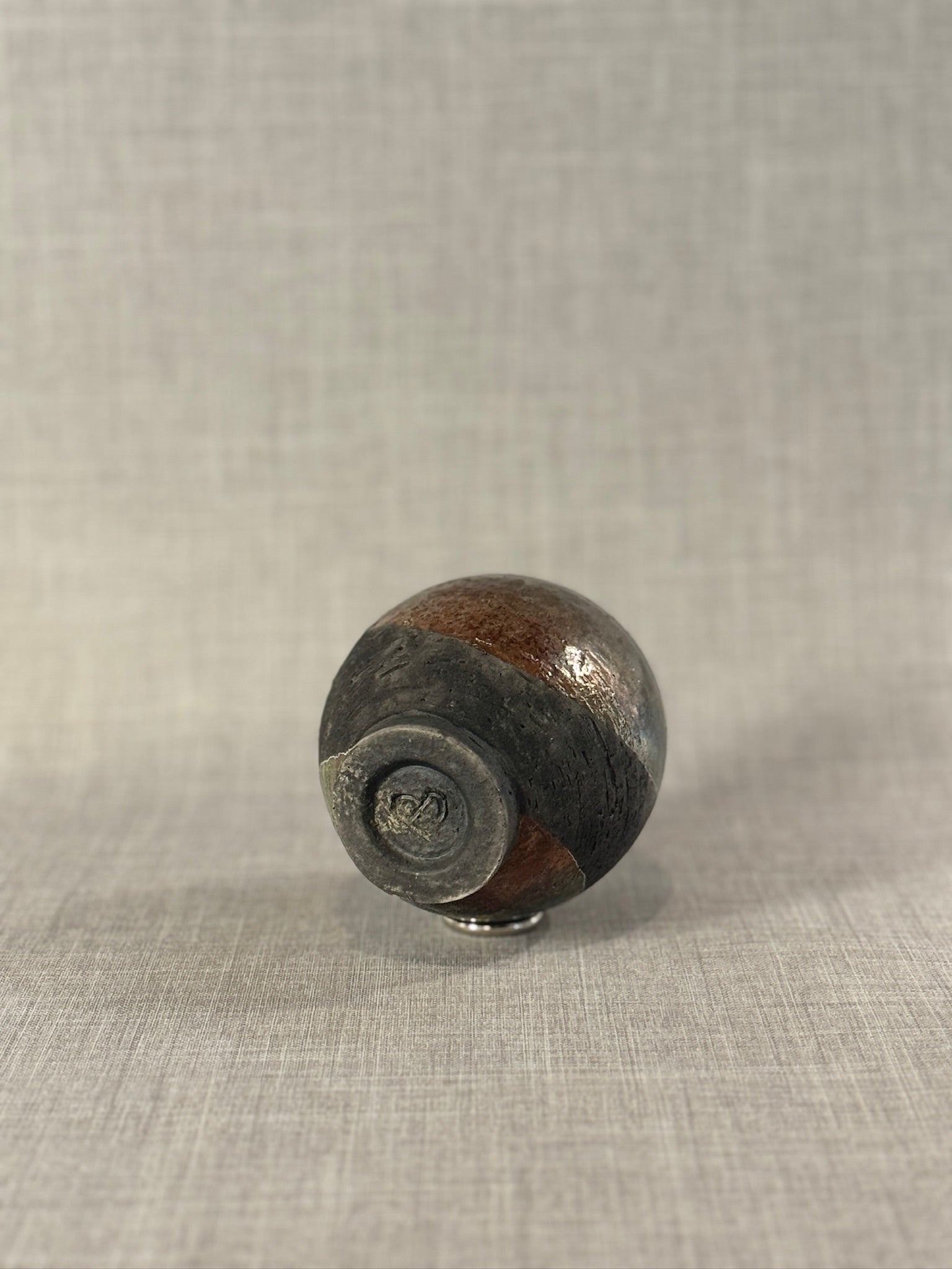 Handcrafted Raku Pottery Vase with Iridescent Metallic Glaze and Earthy Abstract Design, Signed Studio Art Piece