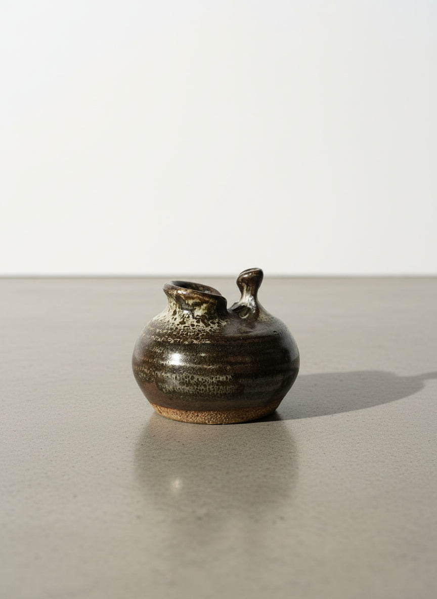 Organic Modern Studio Pottery Sculpture Vessel with Dual Spouts and Earthy Glaze