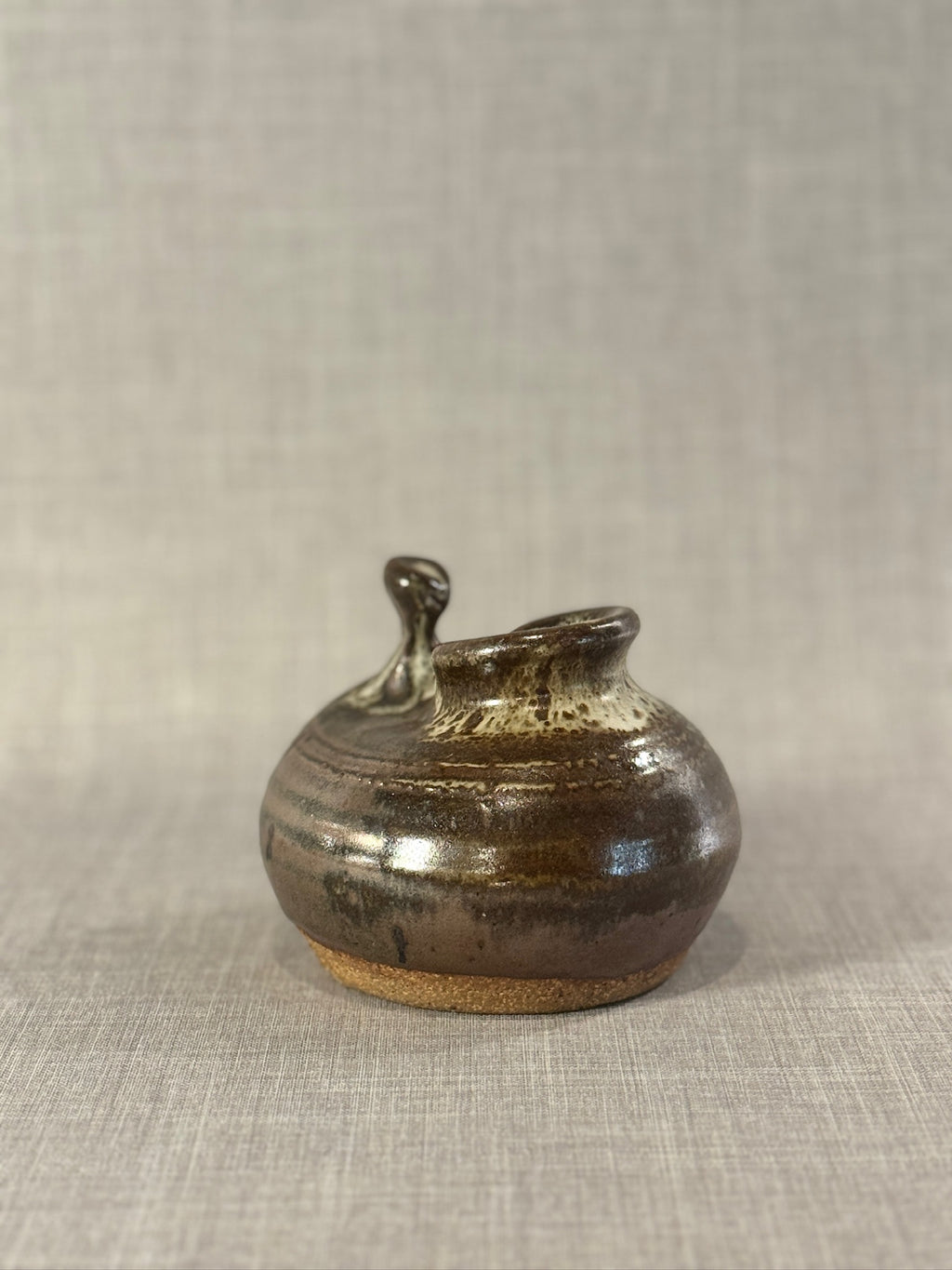 Organic Modern Studio Pottery Sculpture Vessel with Dual Spouts and Earthy Glaze