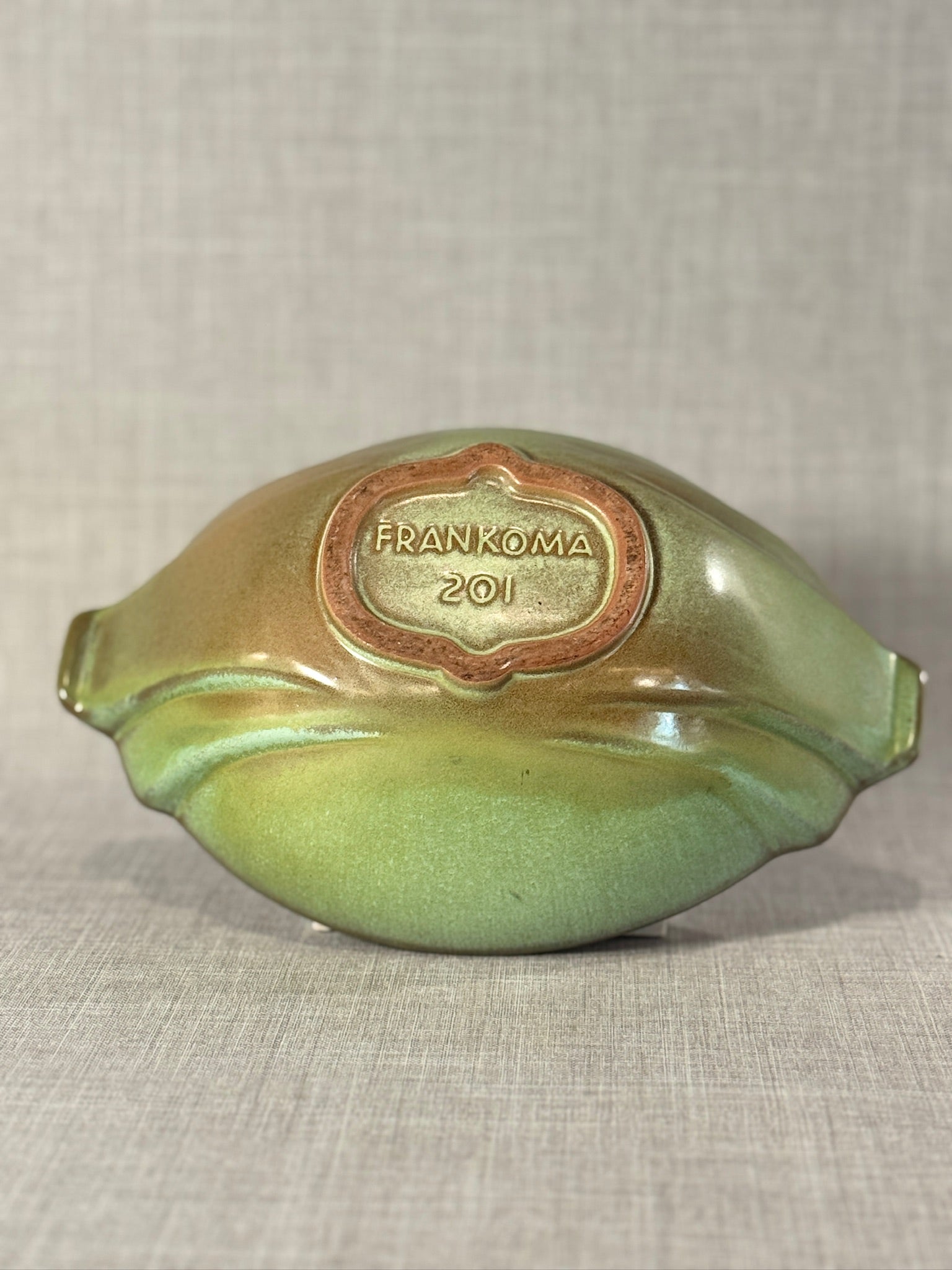 Mid-Century Frankoma Pottery “Prairie Green” Sculpted Oval Serving Bowl