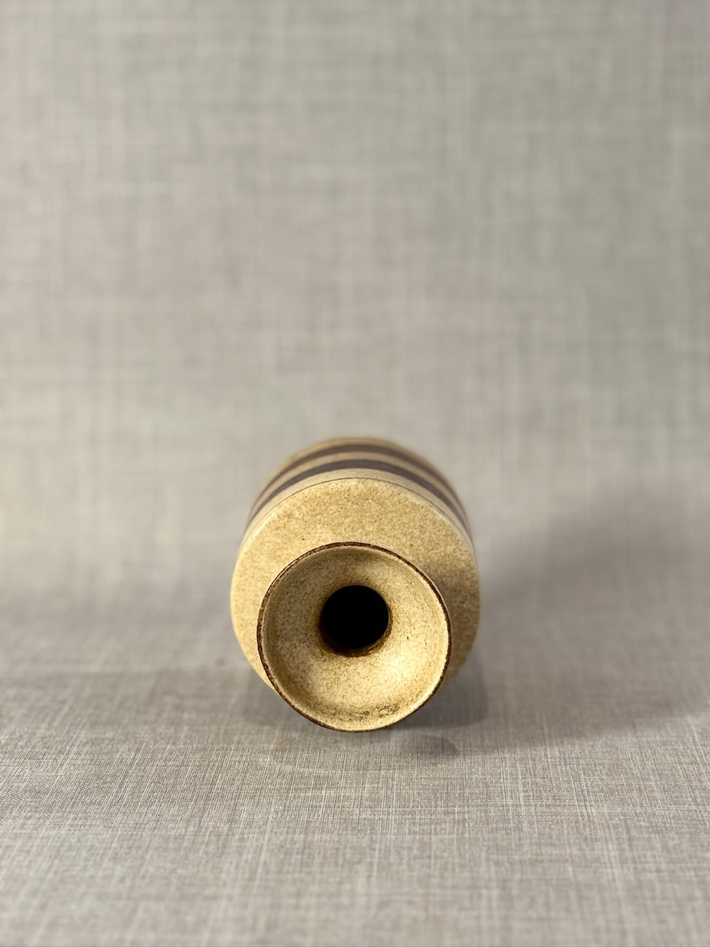 Handcrafted Mid-Century Studio Pottery Vase with Textured Cream Glaze and Earthy Brown Bands