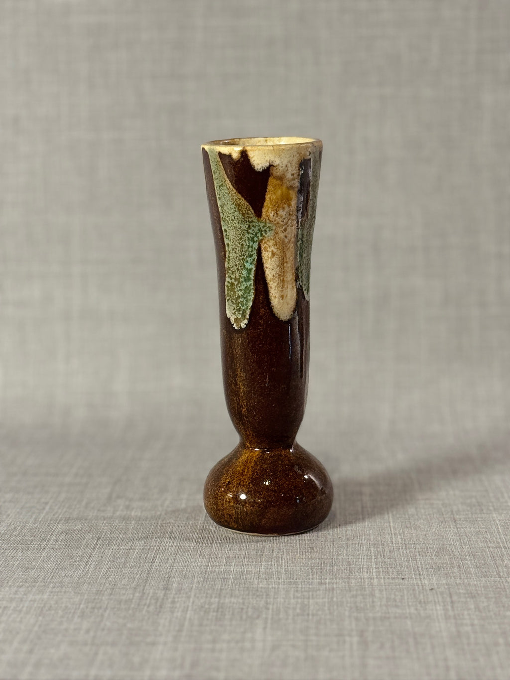 Vintage Studio Pottery Bud Vase with Earth-Tone Drip Glaze and Organic Form