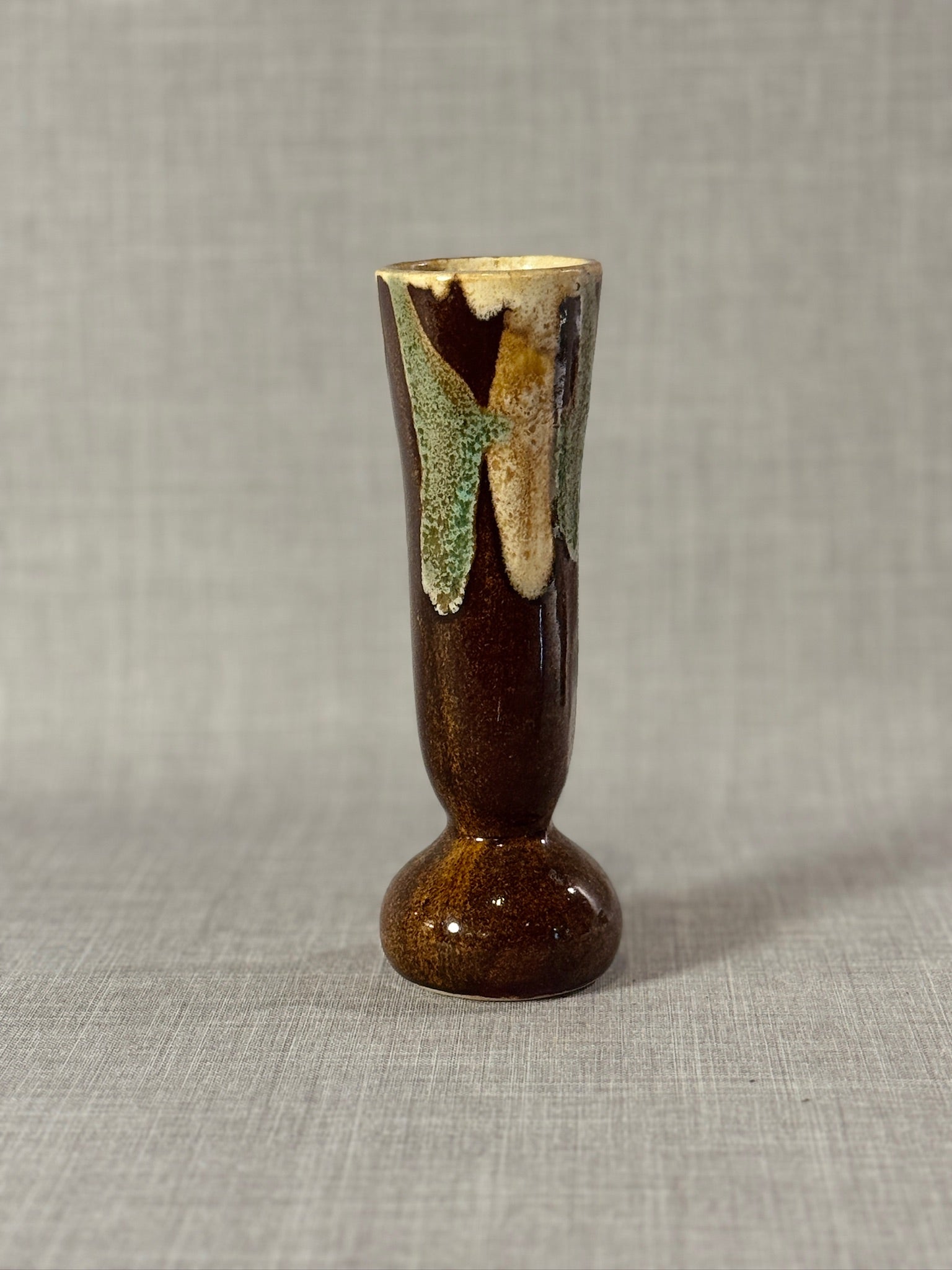 Vintage Studio Pottery Bud Vase with Earth-Tone Drip Glaze and Organic Form