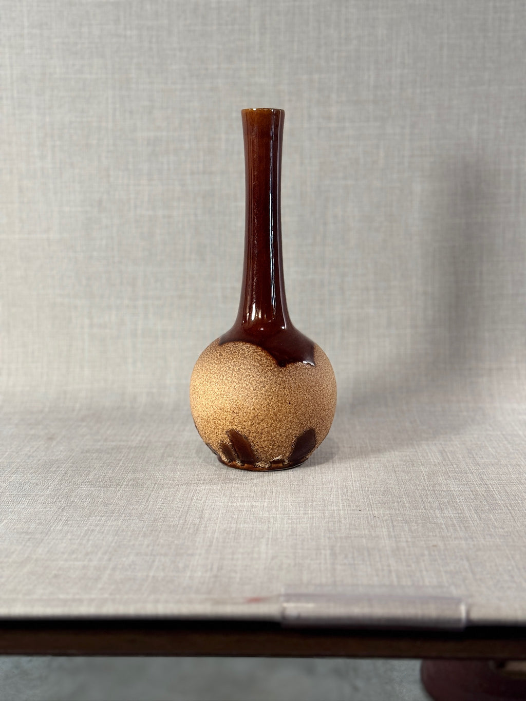 Mid-Century Royal Haeger “Brown Drip” Bottle Vase with Textured Base, American Studio Art Pottery