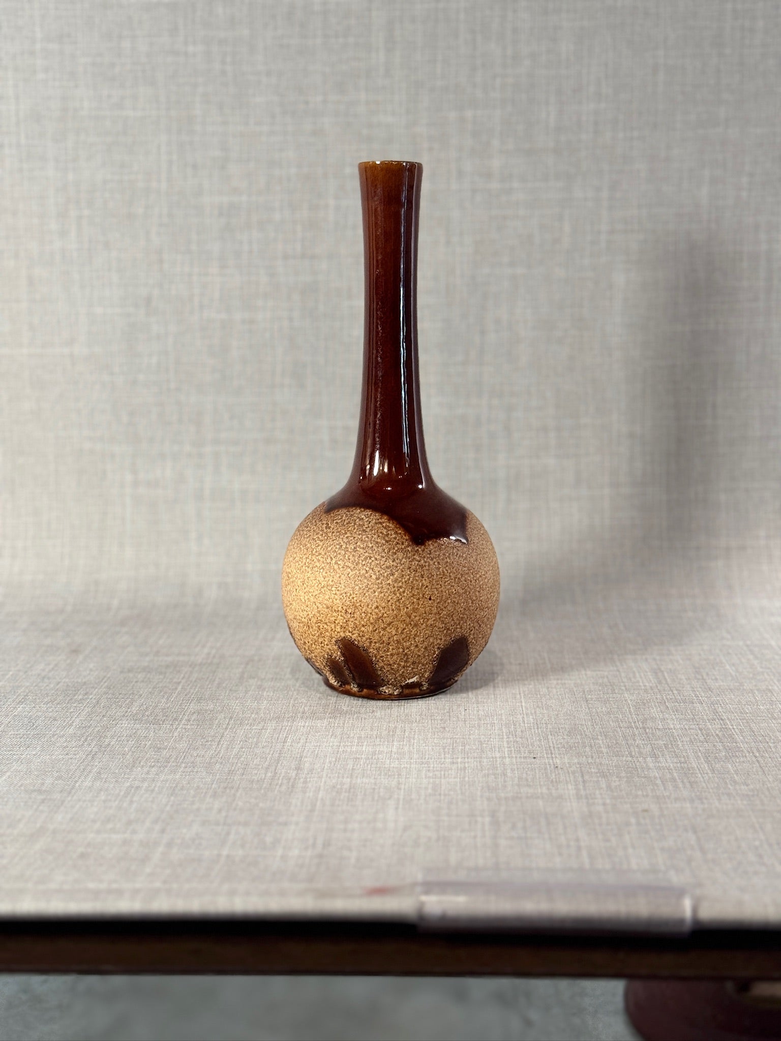 Mid-Century Royal Haeger “Brown Drip” Bottle Vase with Textured Base, American Studio Art Pottery
