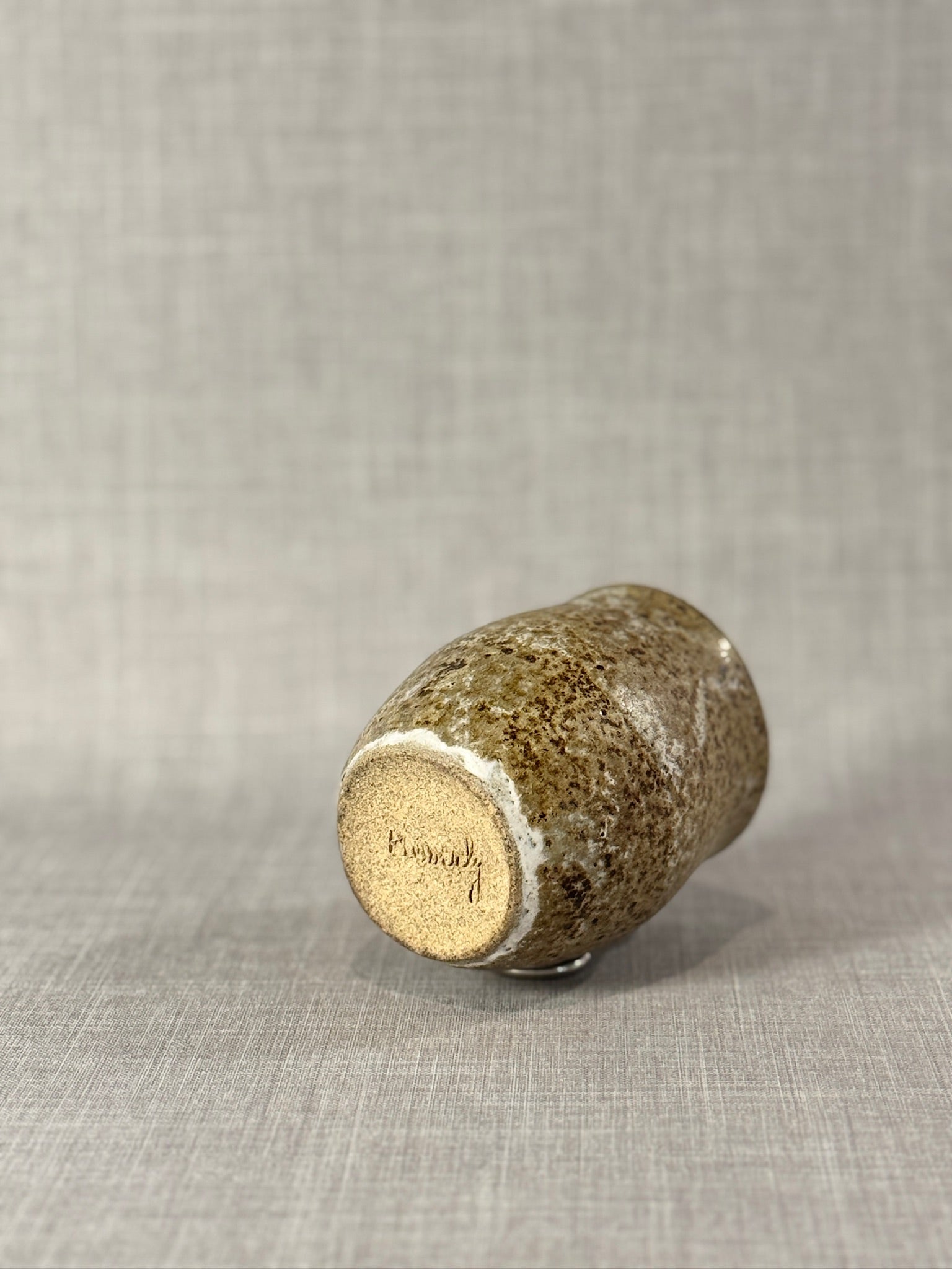 Handcrafted Studio Stoneware Cup with Speckled Ash Glaze and Organic Wabi-Sabi Form
