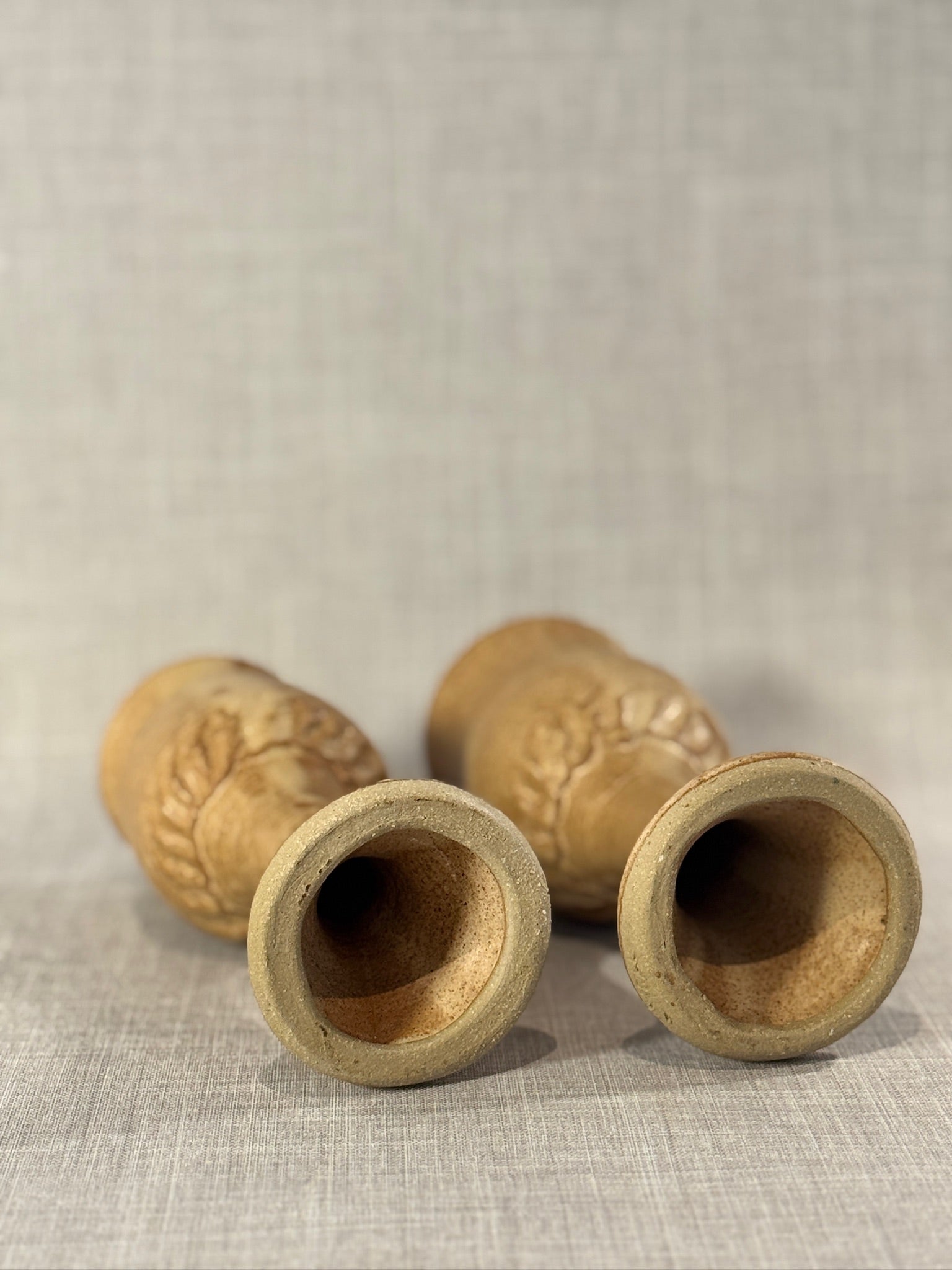 Pair of Hand-Thrown Mid-Century Studio Pottery Chalice Goblets in Speckled Stoneware