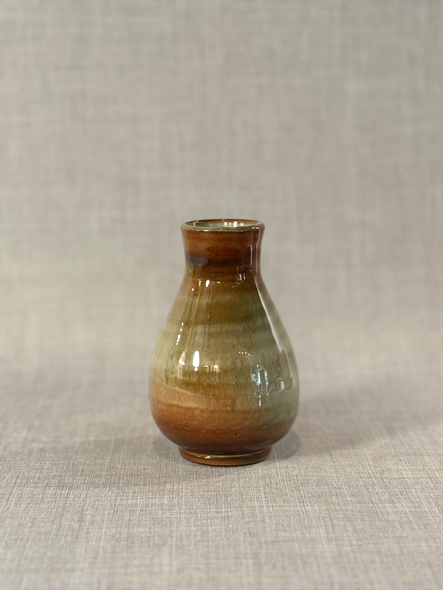 Signed Studio Pottery Vase with Earth-Tone Gradient Glaze and Organic Modern Form