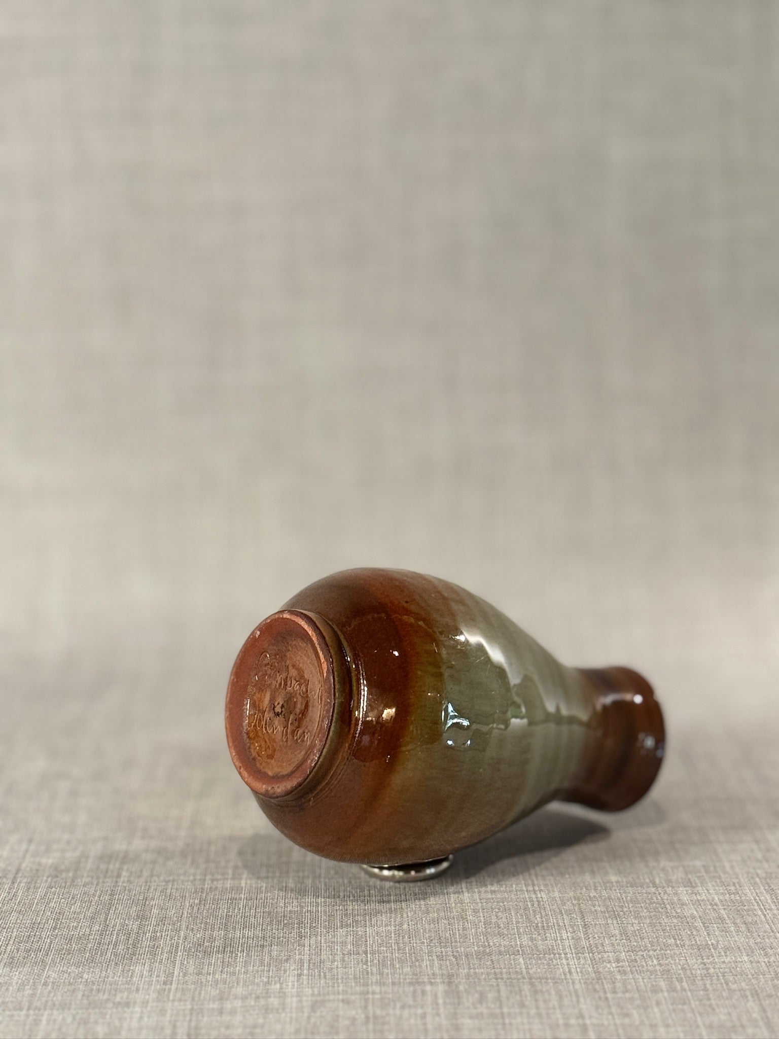 Signed Studio Pottery Vase with Earth-Tone Gradient Glaze and Organic Modern Form