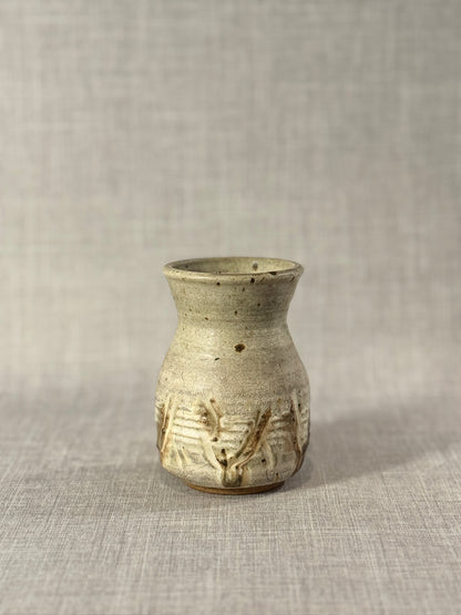 Signed Studio Pottery Vase by "AGE" – Hand-Thrown Glazed Ceramic with Textured Abstract Banding
