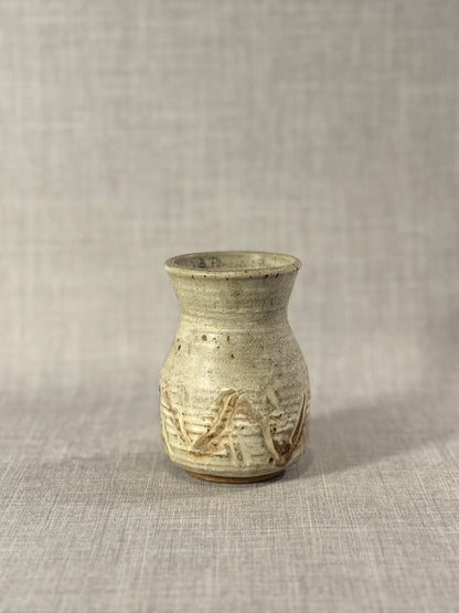 Signed Studio Pottery Vase by "AGE" – Hand-Thrown Glazed Ceramic with Textured Abstract Banding