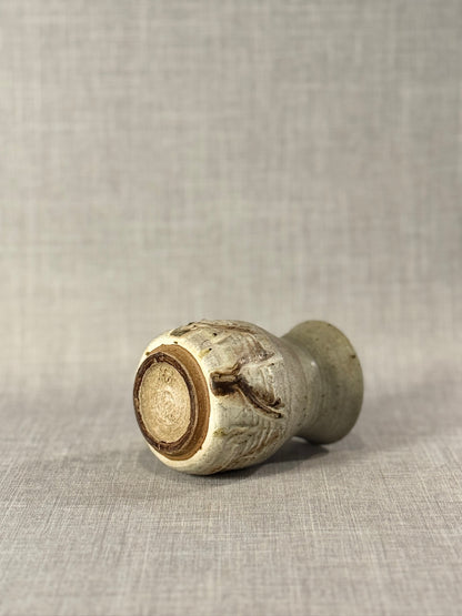 Signed Studio Pottery Vase by "AGE" – Hand-Thrown Glazed Ceramic with Textured Abstract Banding