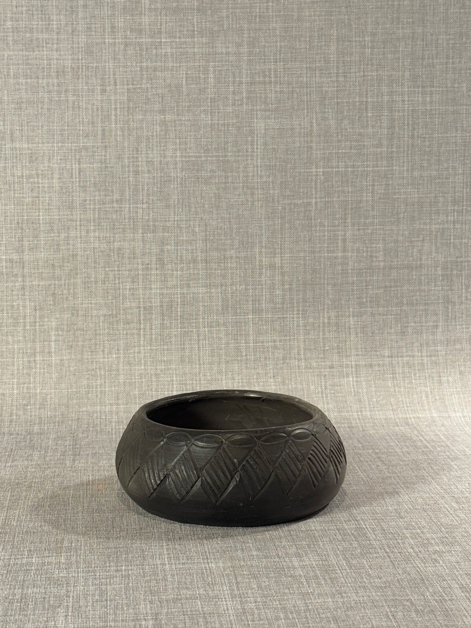 Mid-20th Century Signed S. Bigmeat Cherokee North Carolina Hand-Coiled Blackware Pottery Bowl