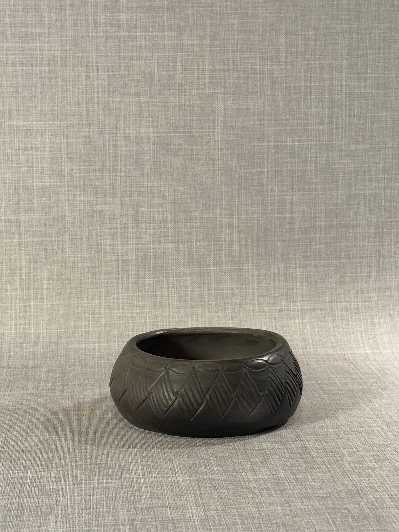 Mid-20th Century Signed S. Bigmeat Cherokee North Carolina Hand-Coiled Blackware Pottery Bowl