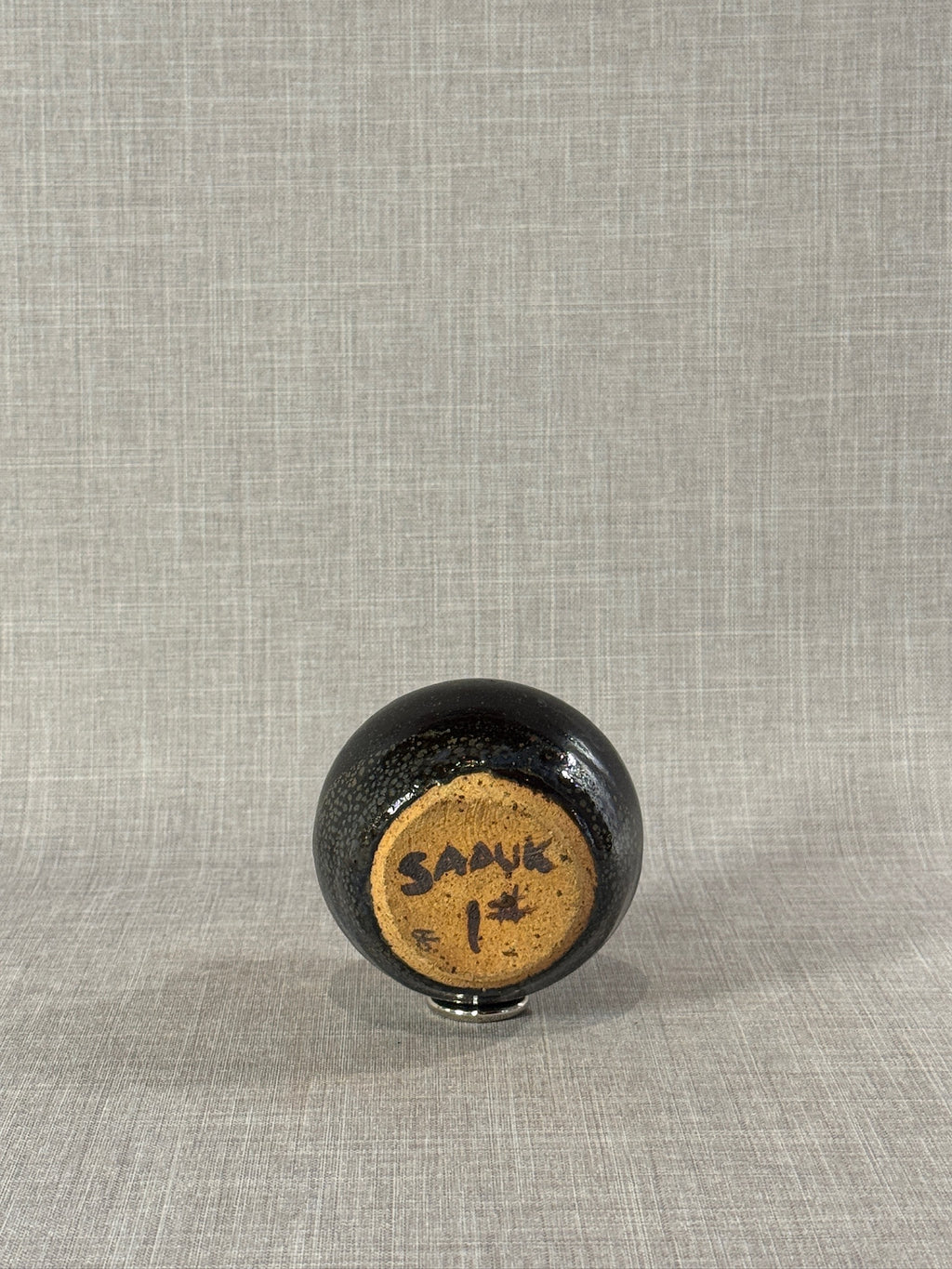 Sculptural Studio Pottery Vessel by Sadek – Textured Black and Earth-Toned Abstract Ceramic Form