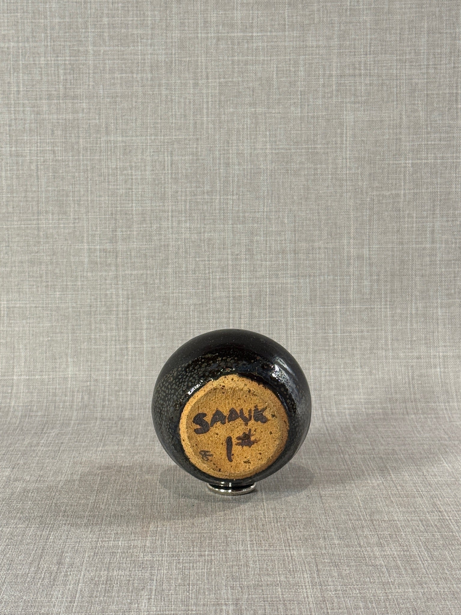Sculptural Studio Pottery Vessel by Sadek – Textured Black and Earth-Toned Abstract Ceramic Form