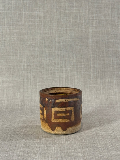 Handmade Mid-Century Modern Studio Pottery Vessel with Textured Abstract Glaze