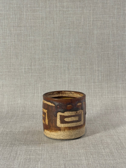 Handmade Mid-Century Modern Studio Pottery Vessel with Textured Abstract Glaze