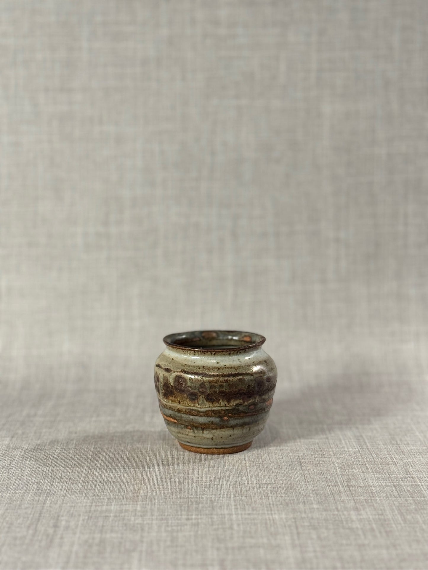 Signed Studio Pottery Urn Vase P.S.E – Brown, Gray & Terracotta Ash Glaze