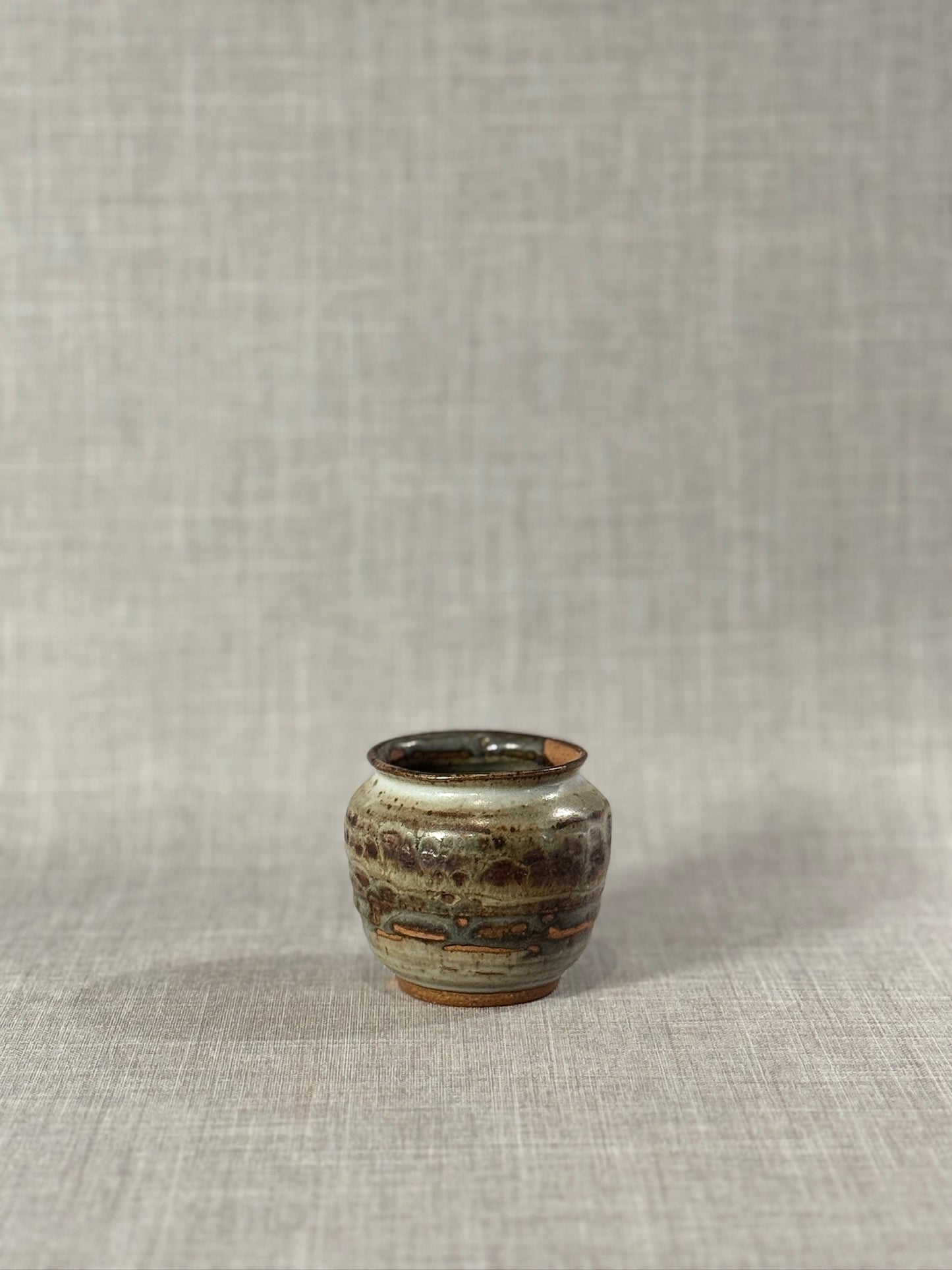 Signed Studio Pottery Urn Vase P.S.E – Brown, Gray & Terracotta Ash Glaze