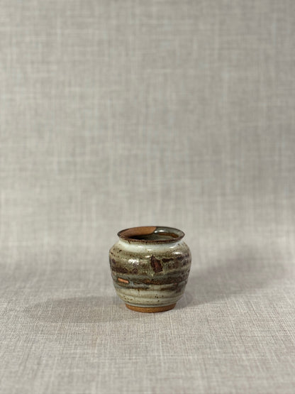 Signed Studio Pottery Urn Vase P.S.E – Brown, Gray & Terracotta Ash Glaze