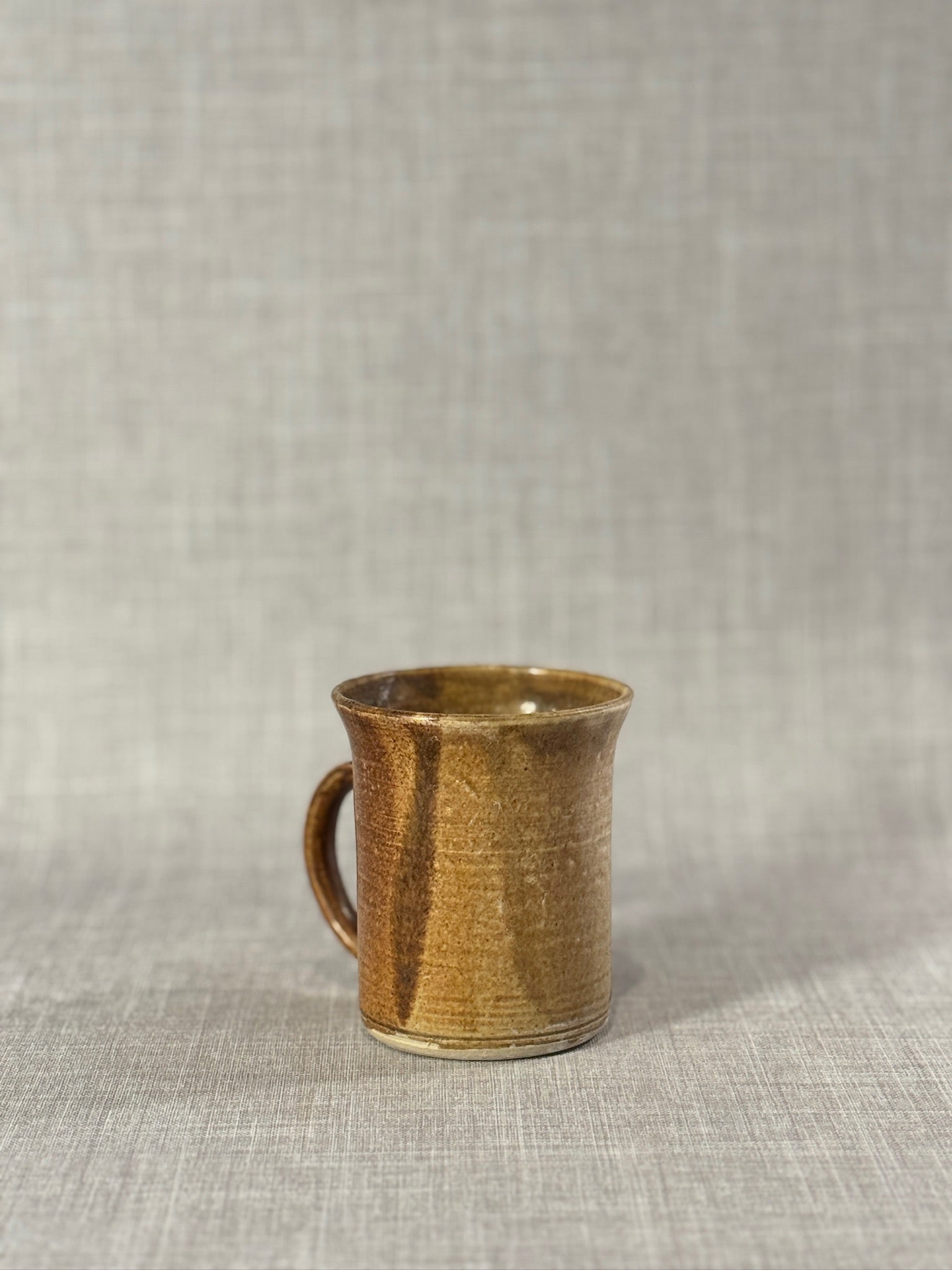 Signed Beige Studio Pottery Mug — Hand-Thrown Earth-Tone Stoneware with Organic Glaze