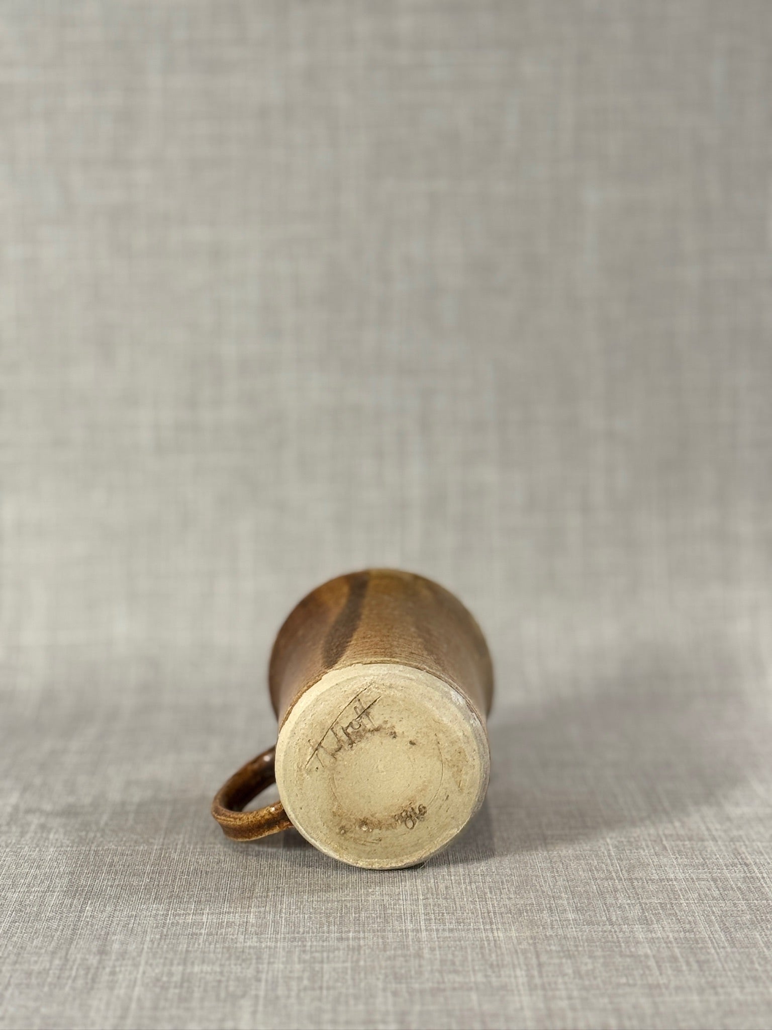 Signed Beige Studio Pottery Mug — Hand-Thrown Earth-Tone Stoneware with Organic Glaze
