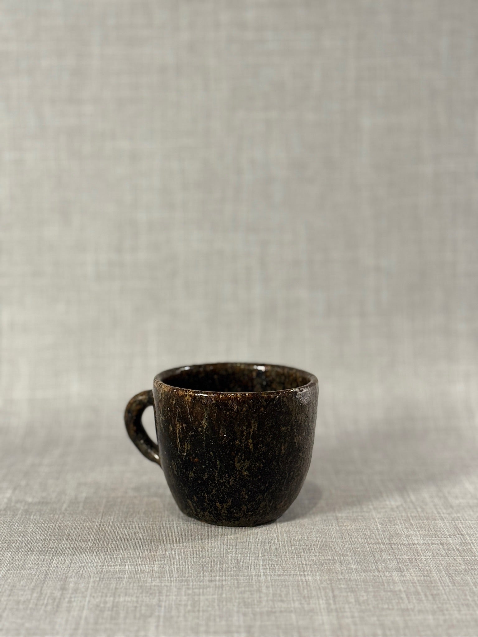 Signed 1920 Hampton Handcrafted Studio Pottery Cup – Dark Rustic Glaze