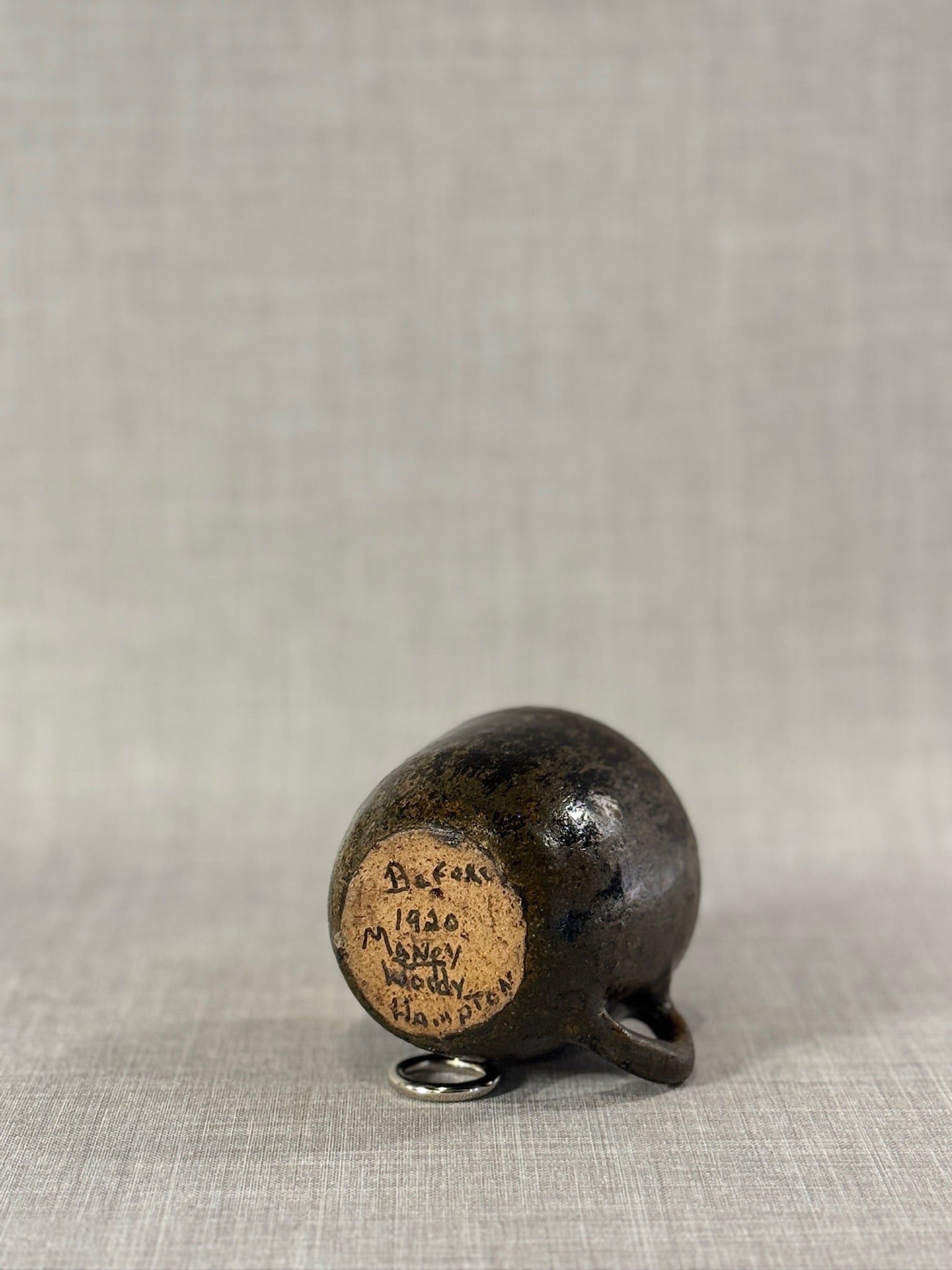 Signed 1920 Hampton Handcrafted Studio Pottery Cup – Dark Rustic Glaze