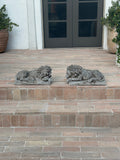 Antique French Cast Stone Garden Lions with Weathered Patina, 1930s