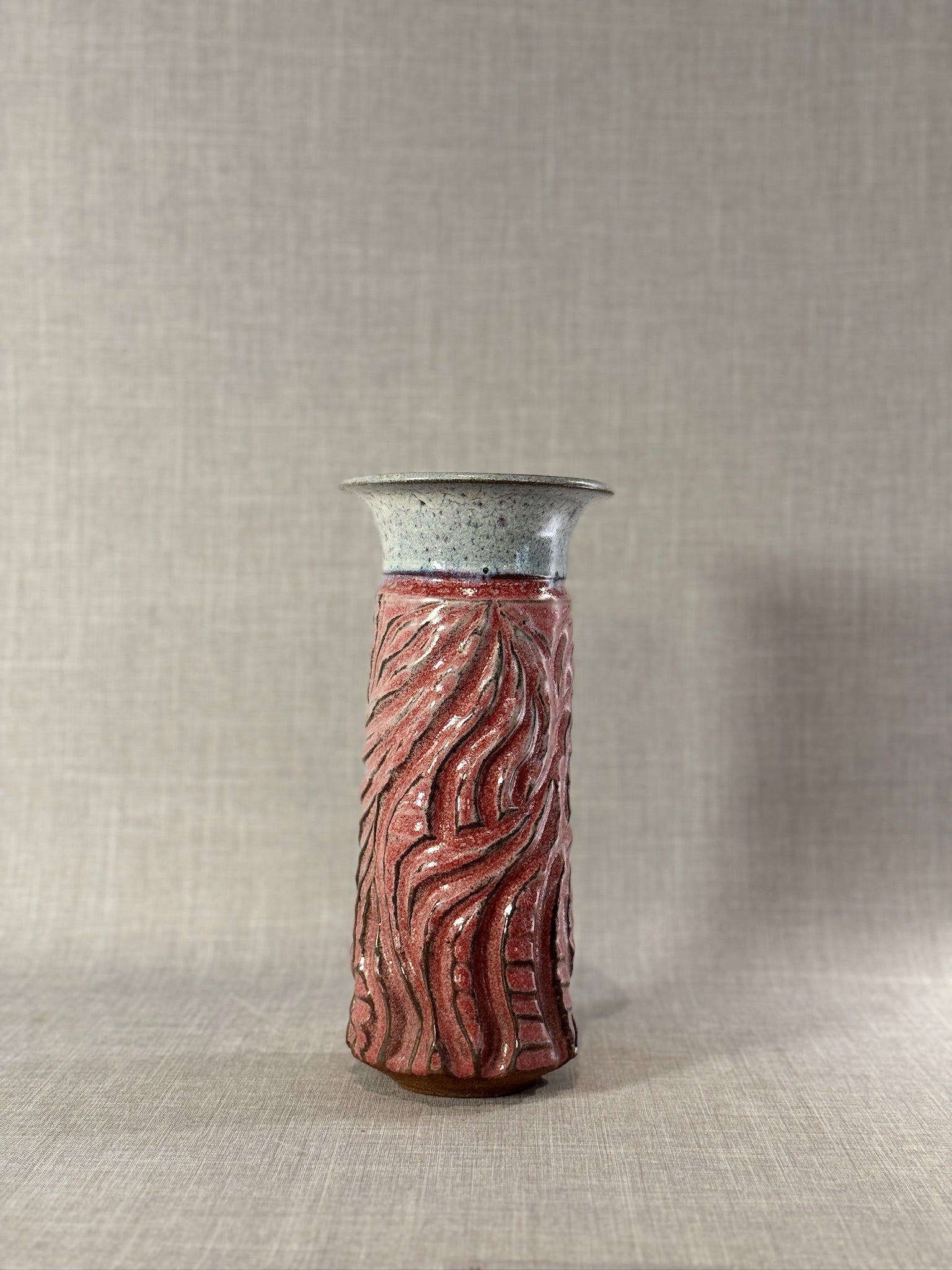 Handcrafted Mid-Century Studio Pottery Cylindrical Vase in Deep Espresso Brown Glaze