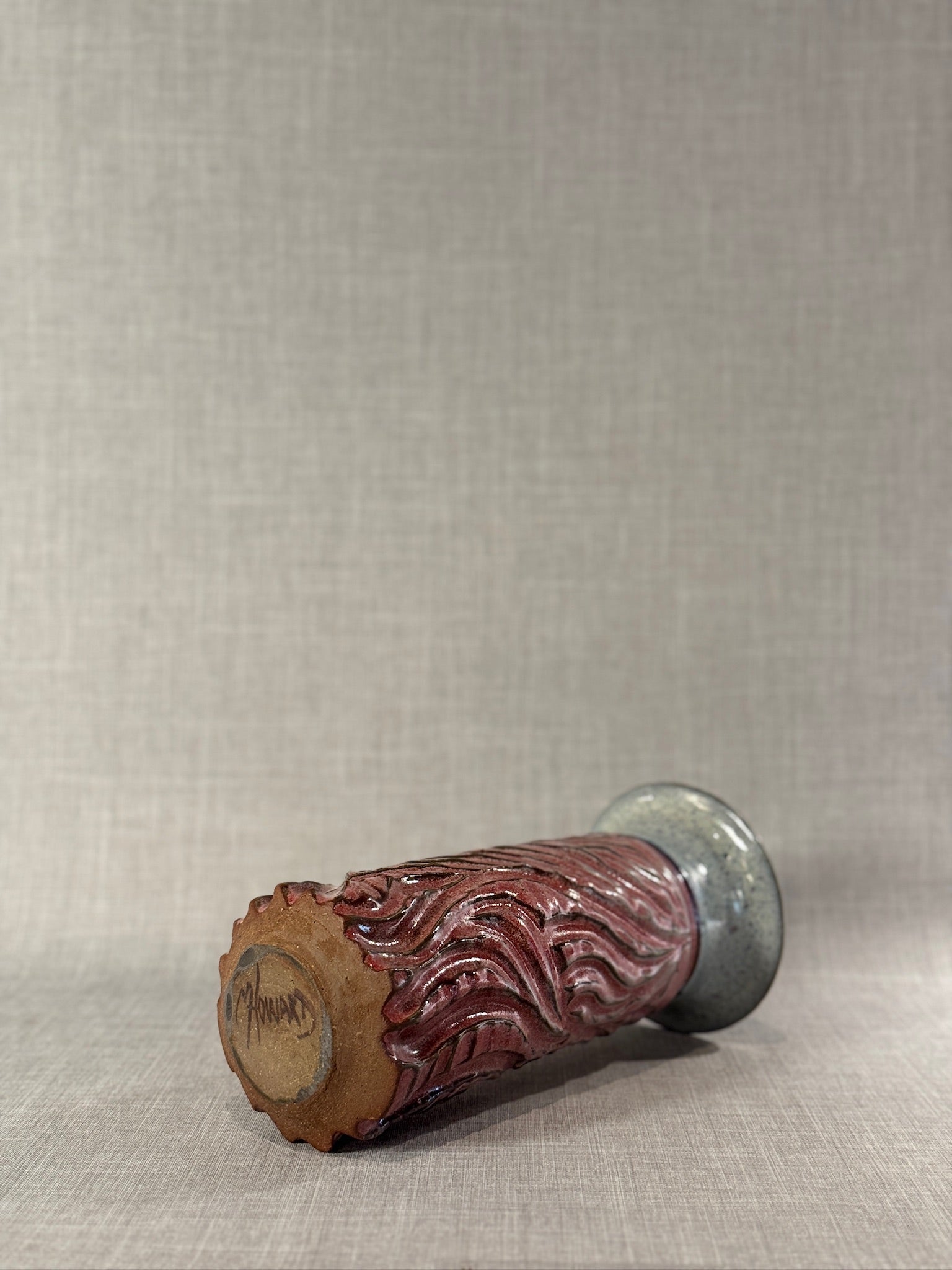 Handcrafted Mid-Century Studio Pottery Cylindrical Vase in Deep Espresso Brown Glaze