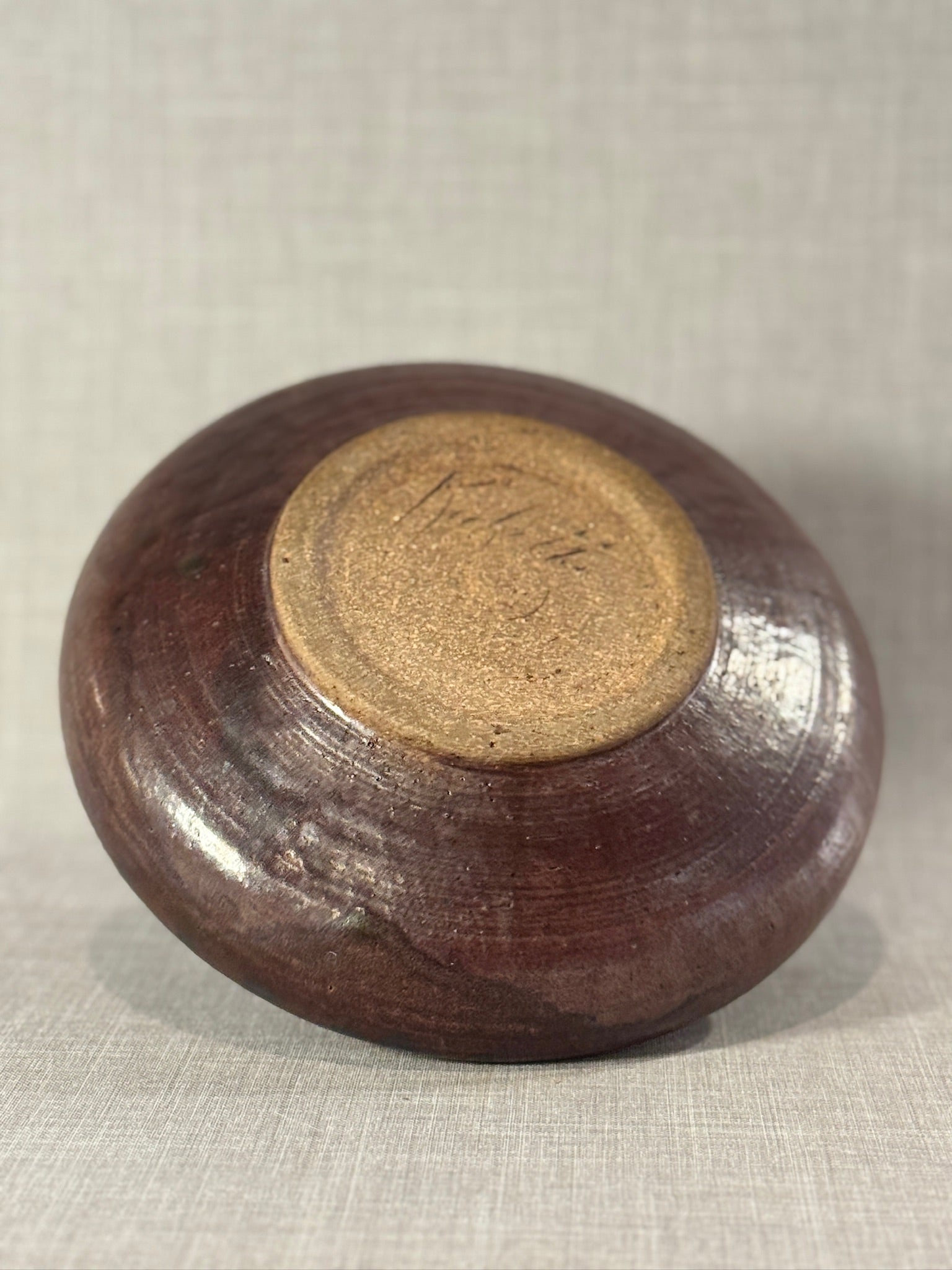 Signed Studio Pottery Flattened Bottle Vase with Oxblood and Black Reduction Glaze – Sculptural Mid-Century Form