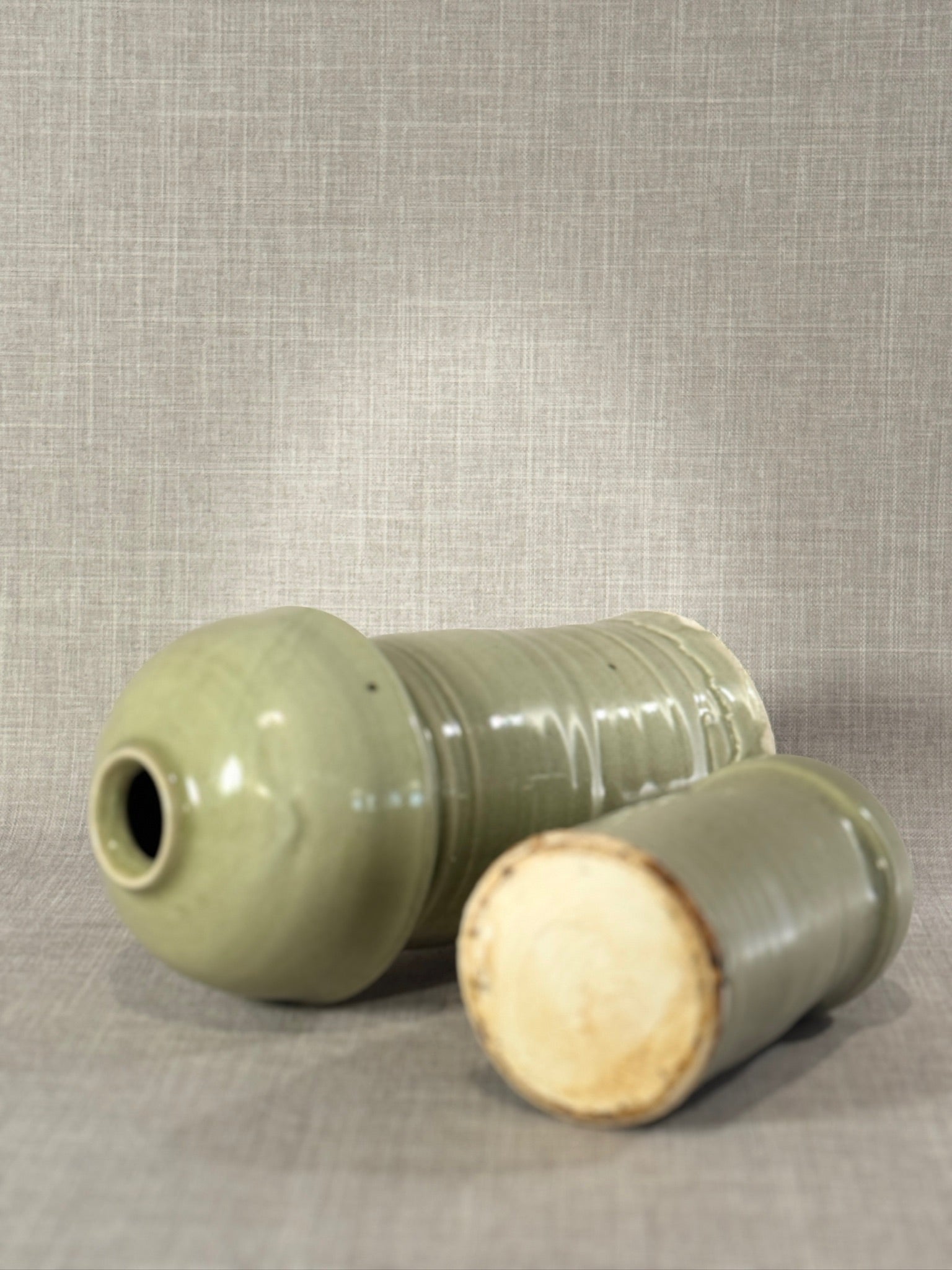 Pair of Studio Pottery Celadon Glazed Vases – Hand-Thrown Modernist Forms