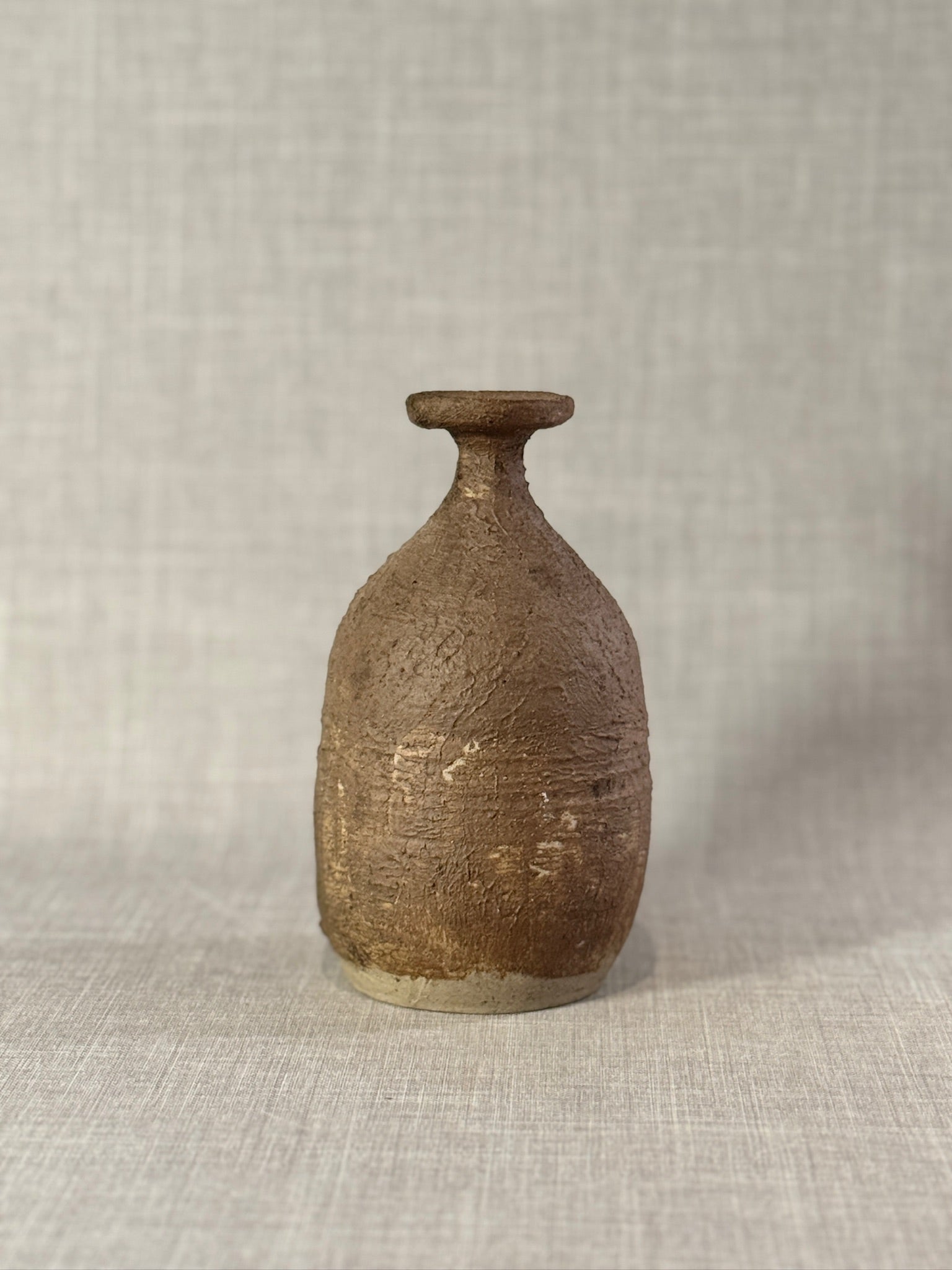 Handcrafted Mid-Century Studio Pottery Bottle Vase with Organic Textured Surface