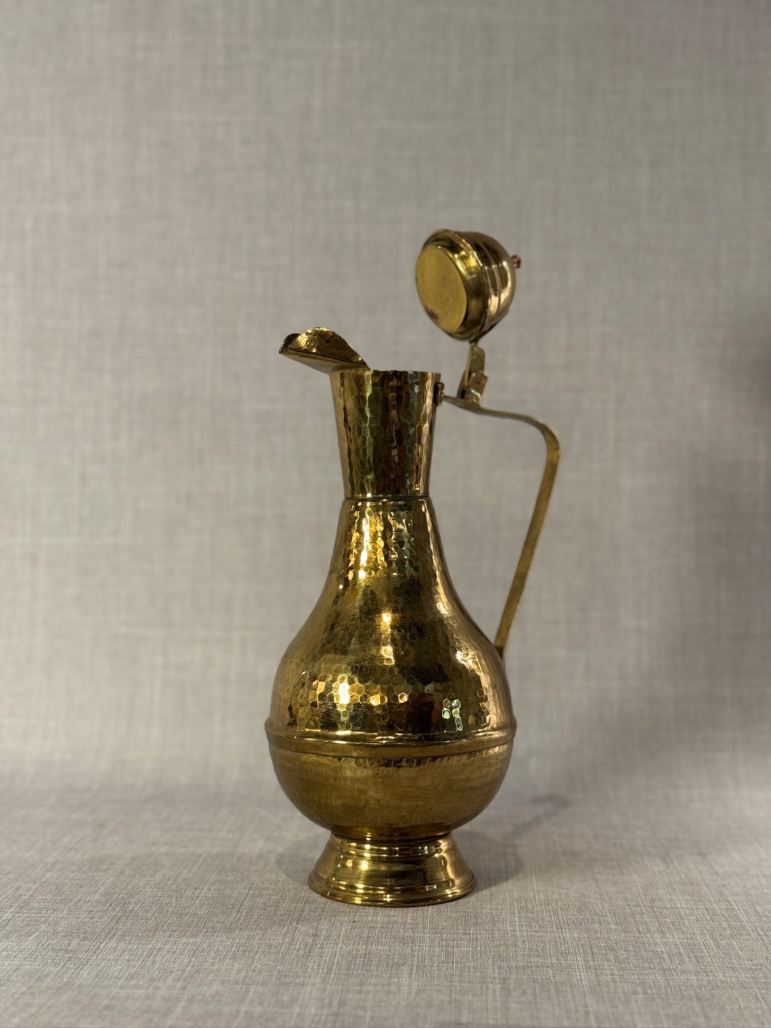 Mid-20th Century Hand-Hammered Brass Albanian Lidded Ewer – Marked “Albania 861”