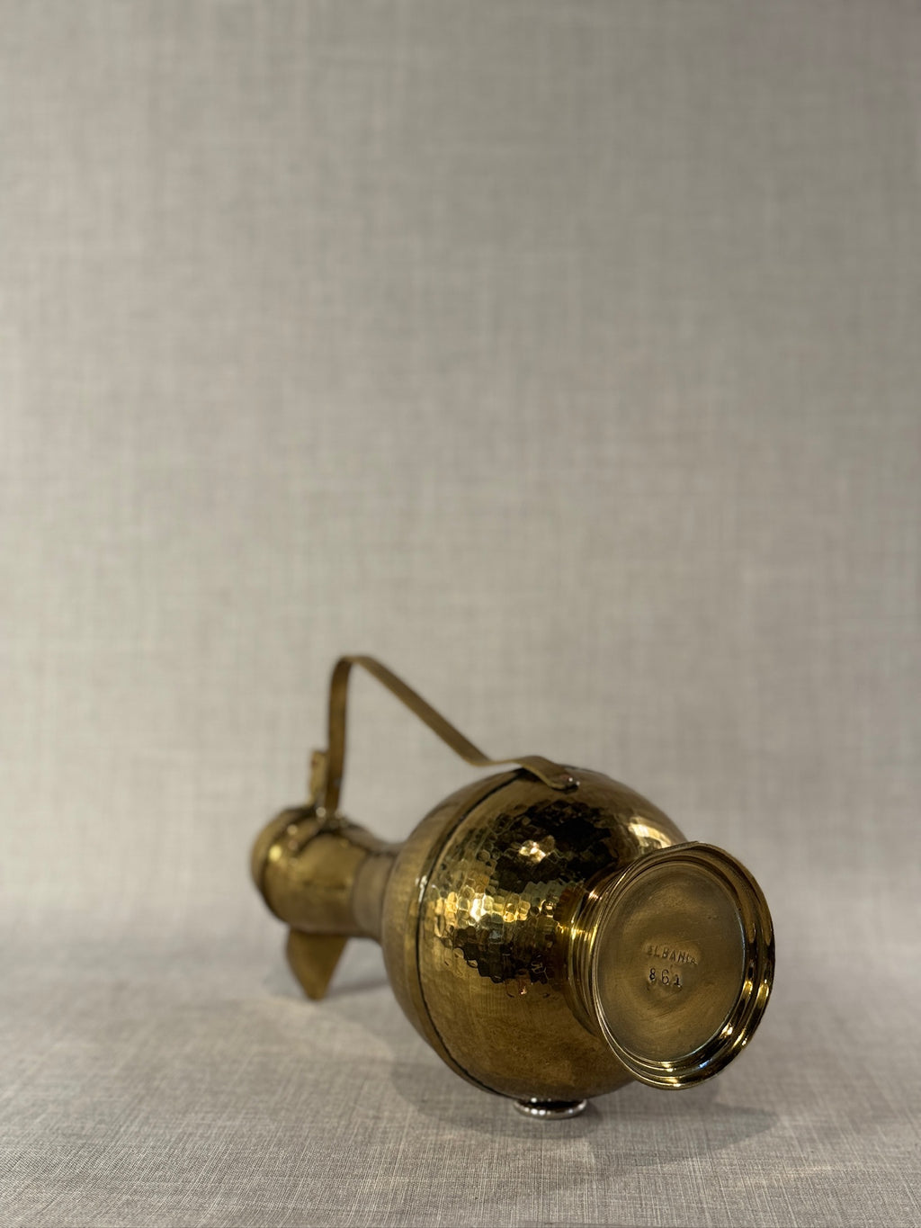 Mid-20th Century Hand-Hammered Brass Albanian Lidded Ewer – Marked “Albania 861”