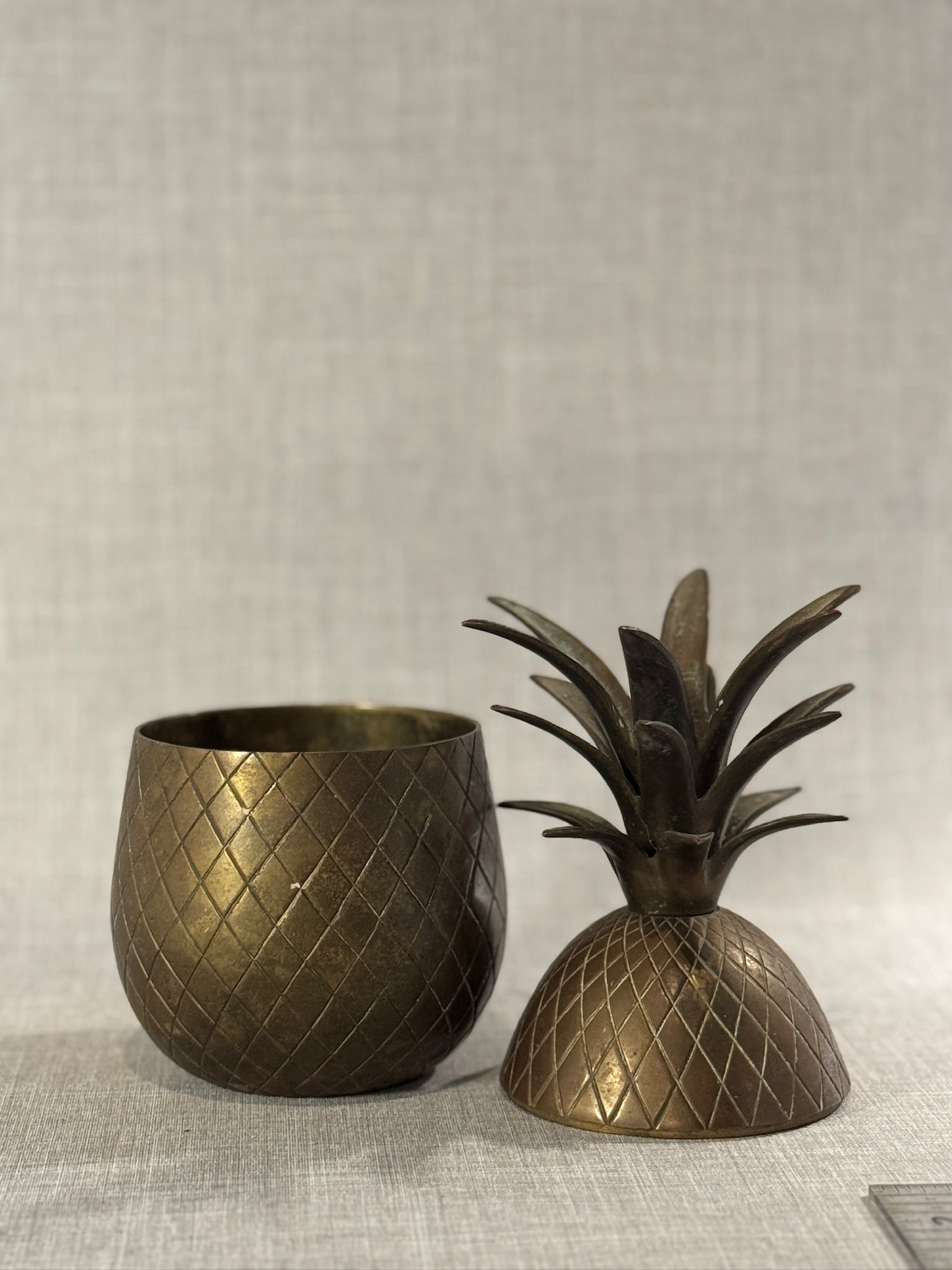 Vintage Brass Pineapple Lidded Container – Decorative Trinket Box