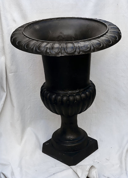 Pair of 29" French Cast Iron Urn Black Planters