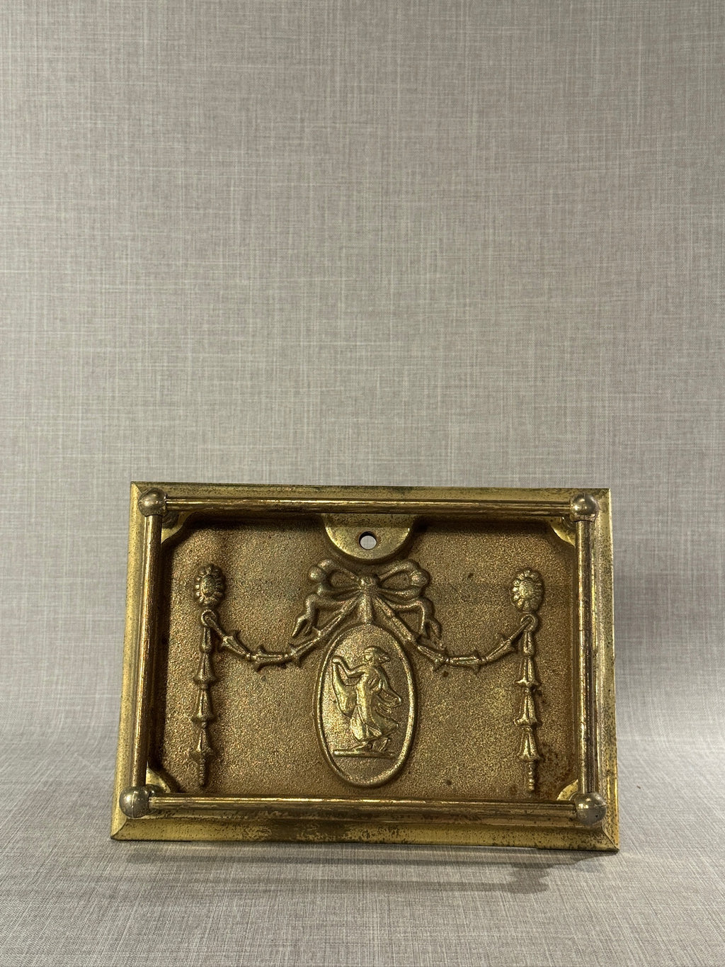Vintage Brass Neoclassical Ornate Wall-Mount Plaque with Ribbon & Classical Medallion Relief