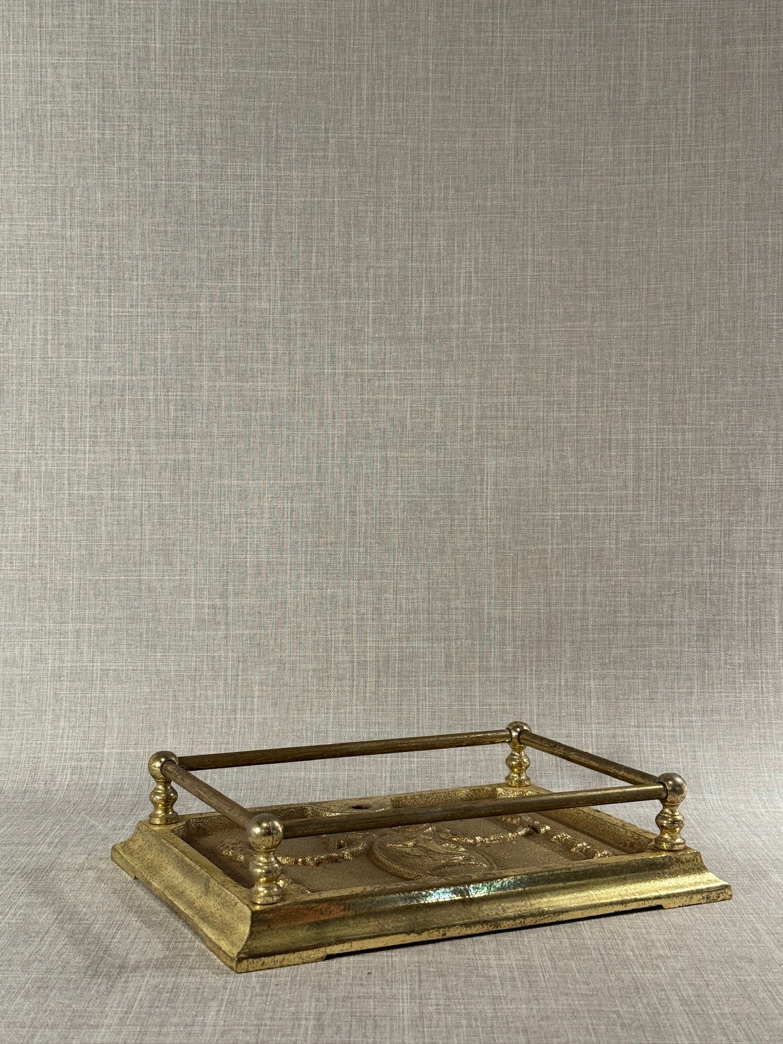 Vintage Brass Neoclassical Ornate Wall-Mount Plaque with Ribbon & Classical Medallion Relief