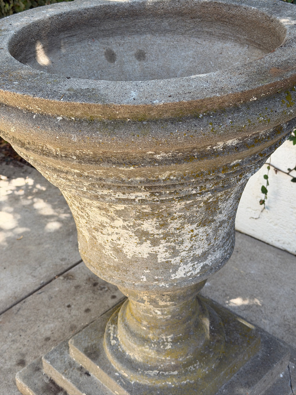 X-Large Classical Cast Concrete Garden Urn Planter on Pedestal Base, 34 Inches