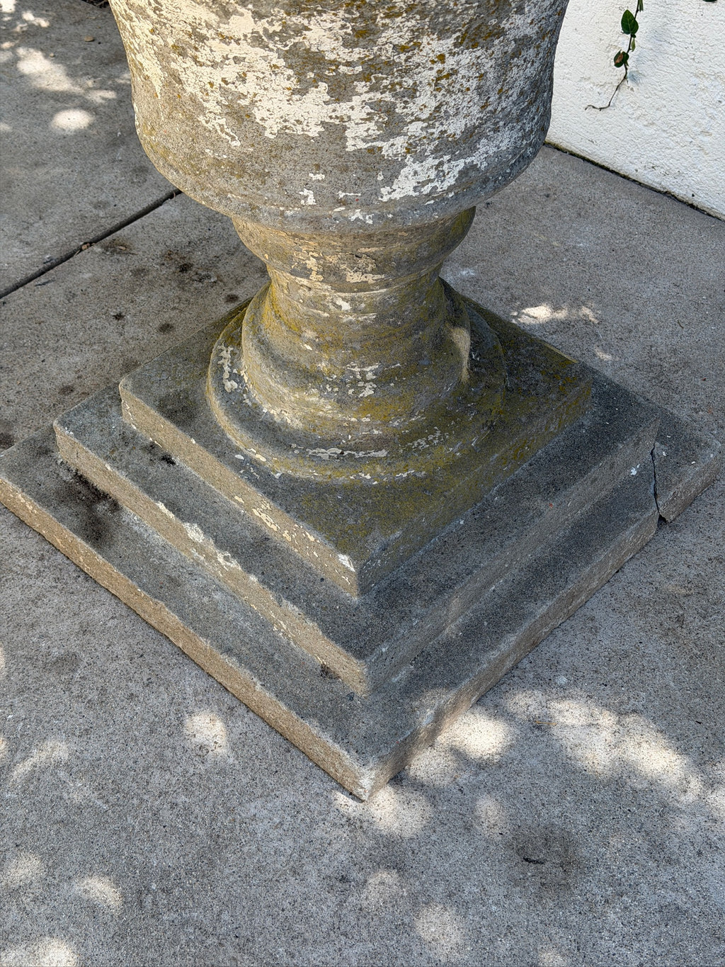X-Large Classical Cast Concrete Garden Urn Planter on Pedestal Base, 34 Inches